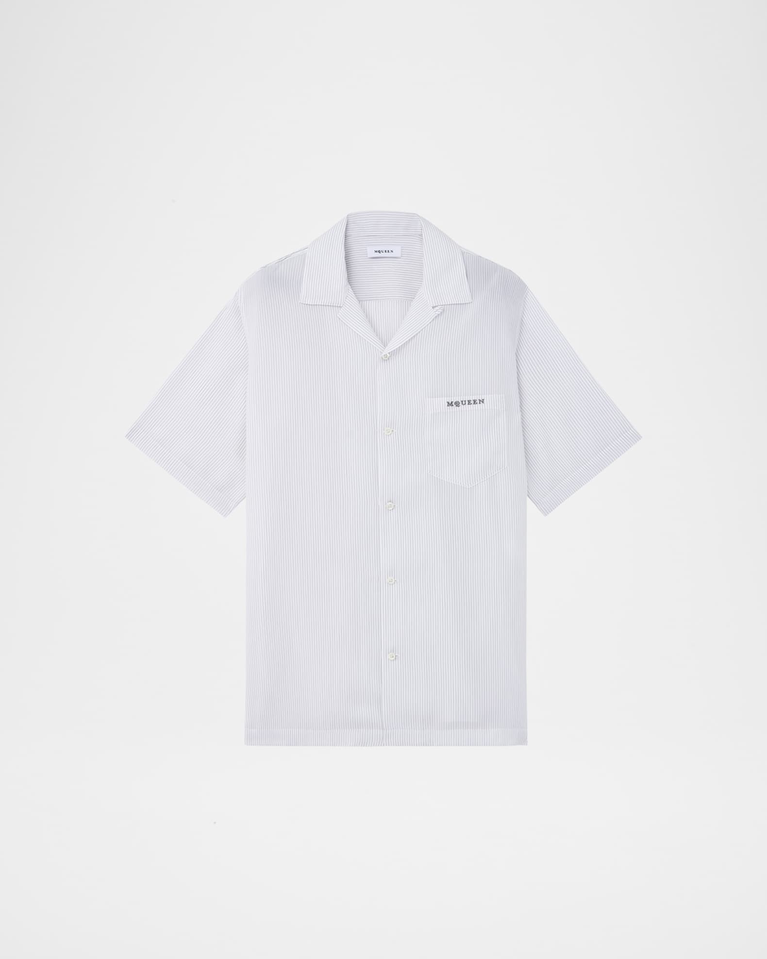 Men's Pinstripe Short-Sleeve Logo Pocket Camp Shirt 0
