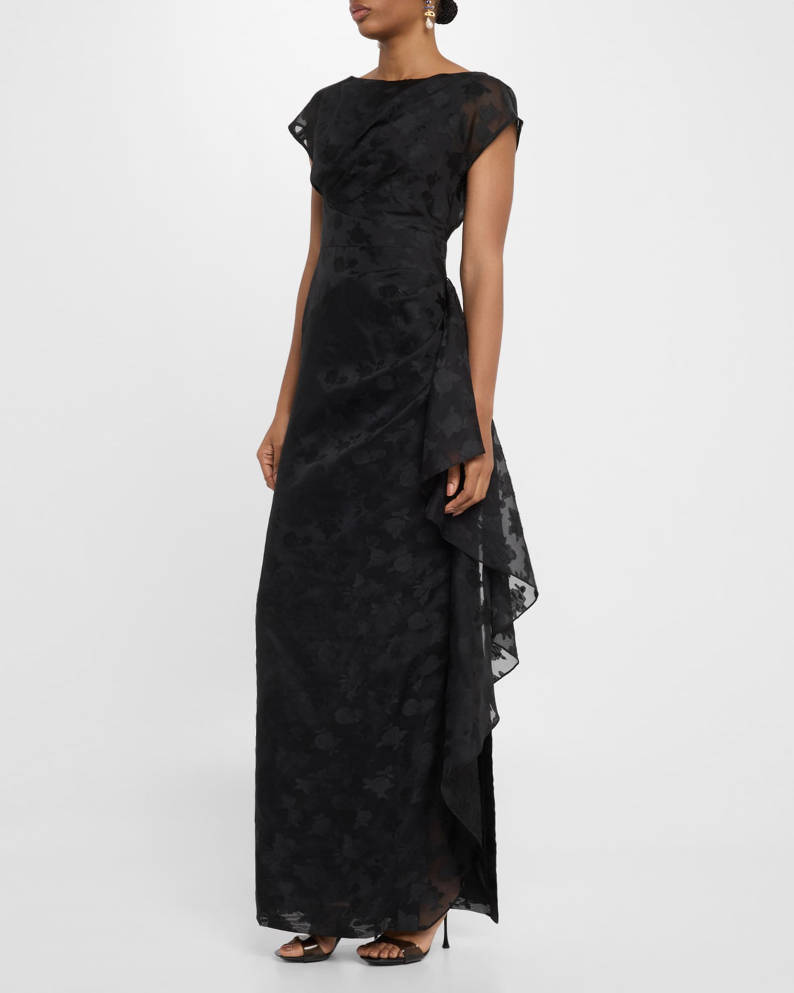 Lela Rose Florence Draped Short-Sleeve Fli Coupe Gown | Neiman Marcus