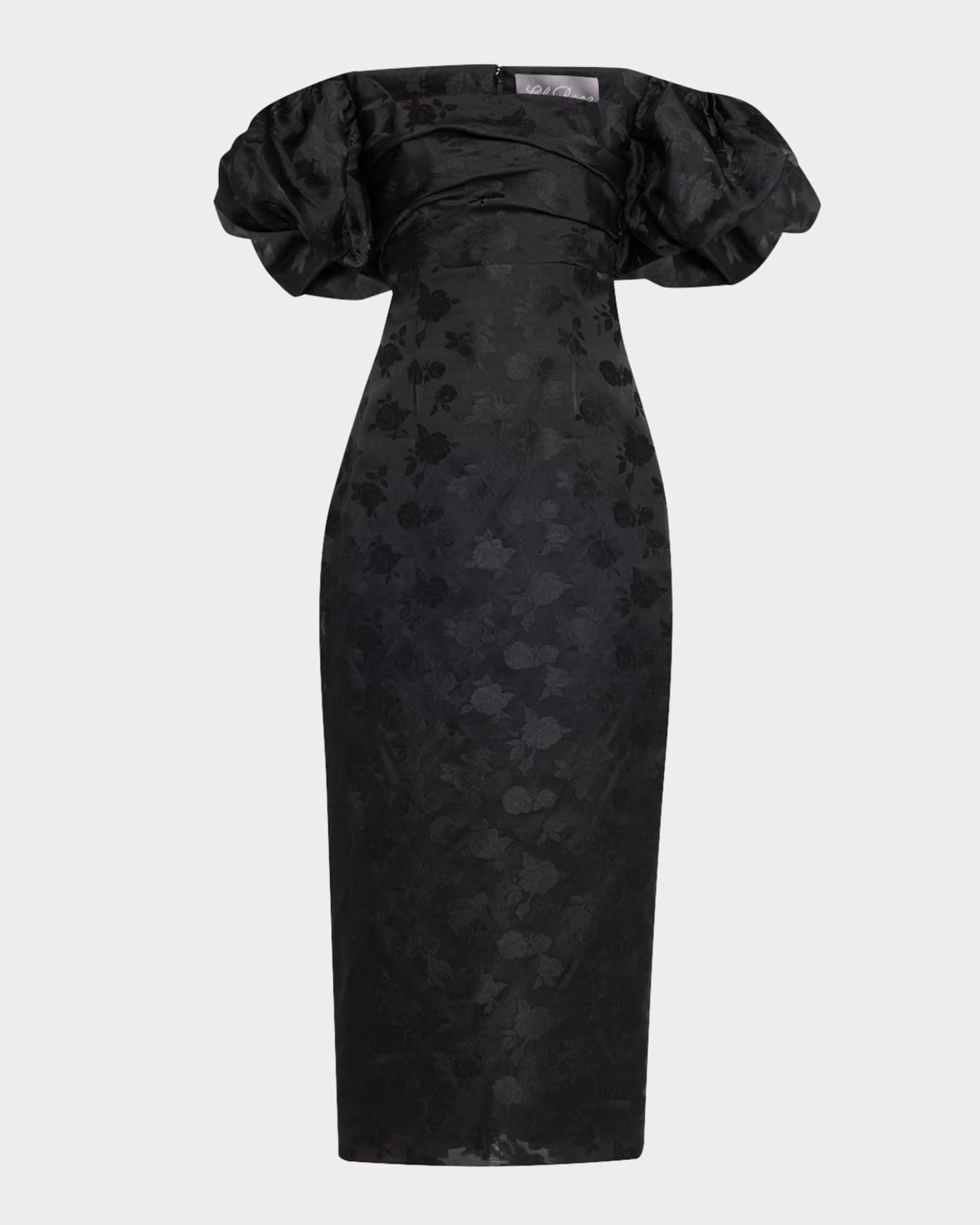 Thelma Off-The-Shoulder Puff-Sleeve Fil Coupe Midi Dress 0