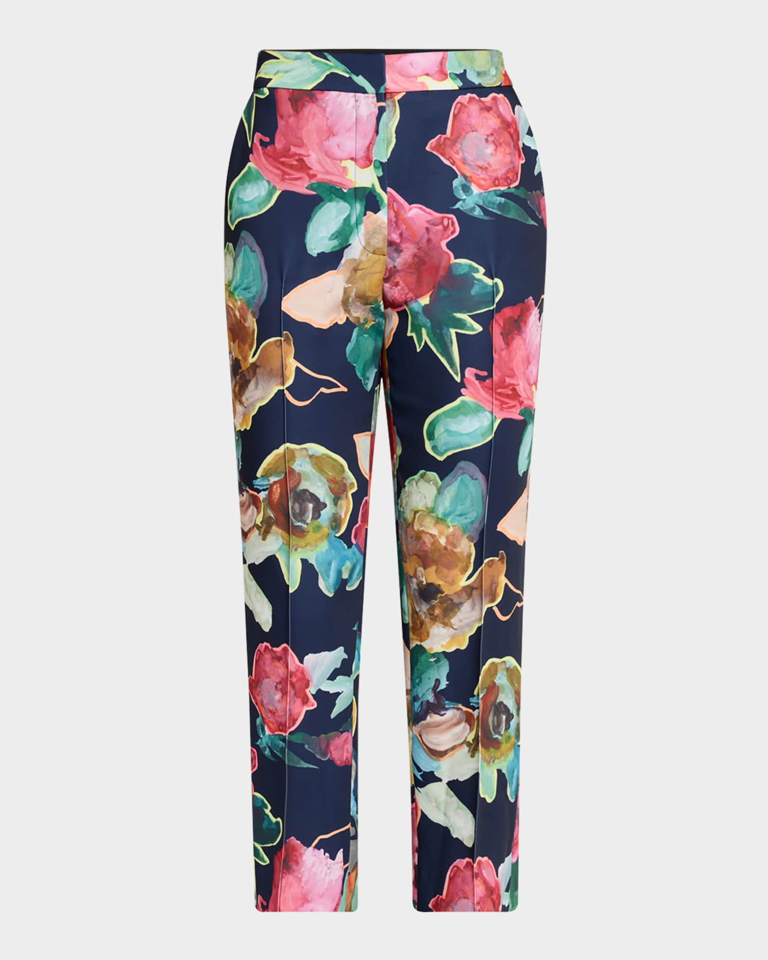 Demi Printed Crepe Straight-Leg Ankle Pants 0