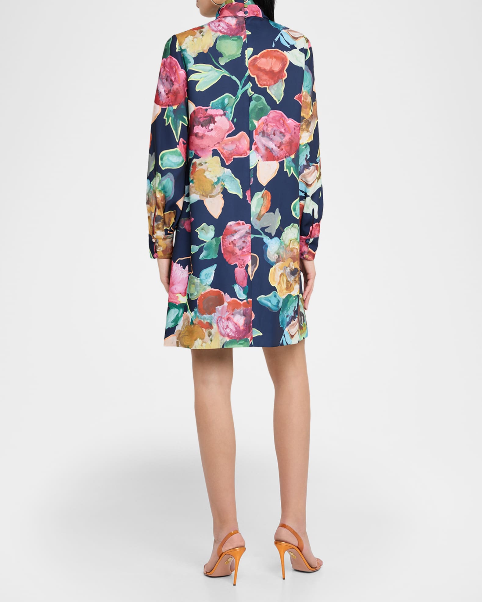 Lela Rose Elizabeth Floral Crepe Long-Sleeve Shift Dress, Women's, 8, Casual & Work Dresses Shift Dresses