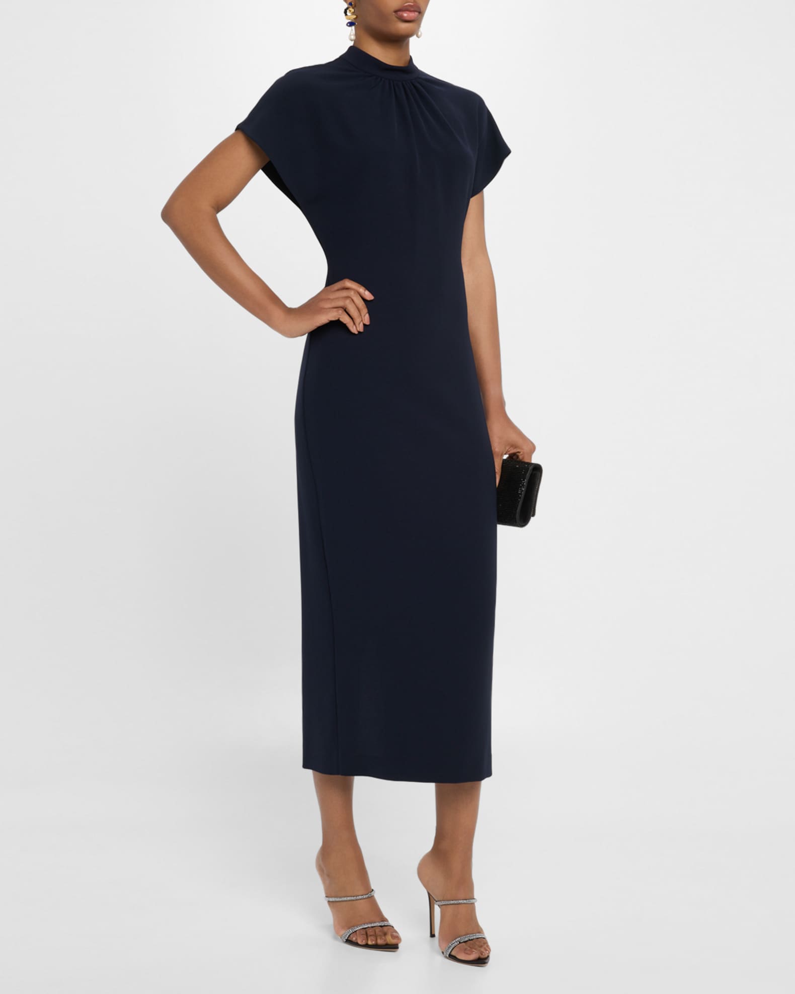 Stella Short-Sleeve Solid Crepe Midi Dress 1