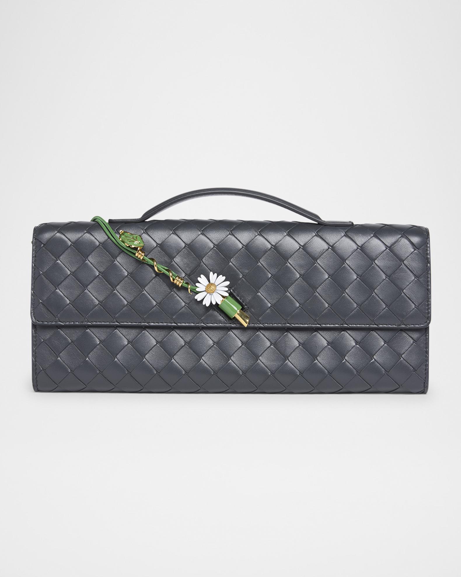 Bottega Veneta Andiamo Flower-Embellished Leather Clutch Bag