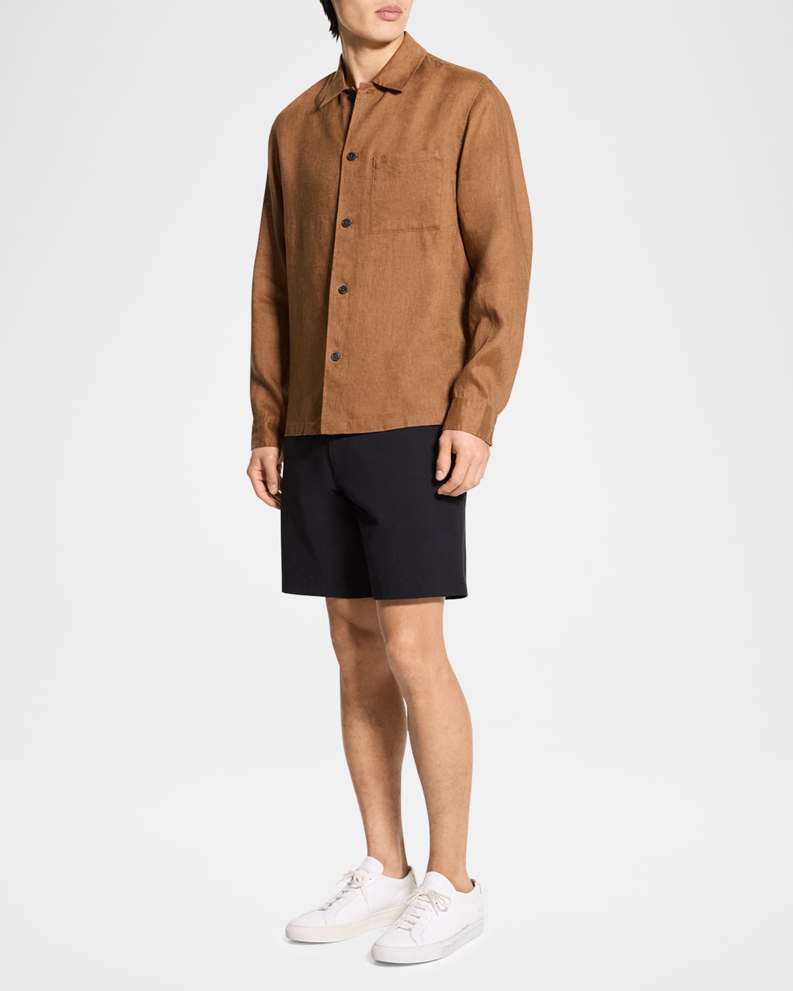 Theory Men's Linen Pocket Casual Button-Down Shirt | Neiman