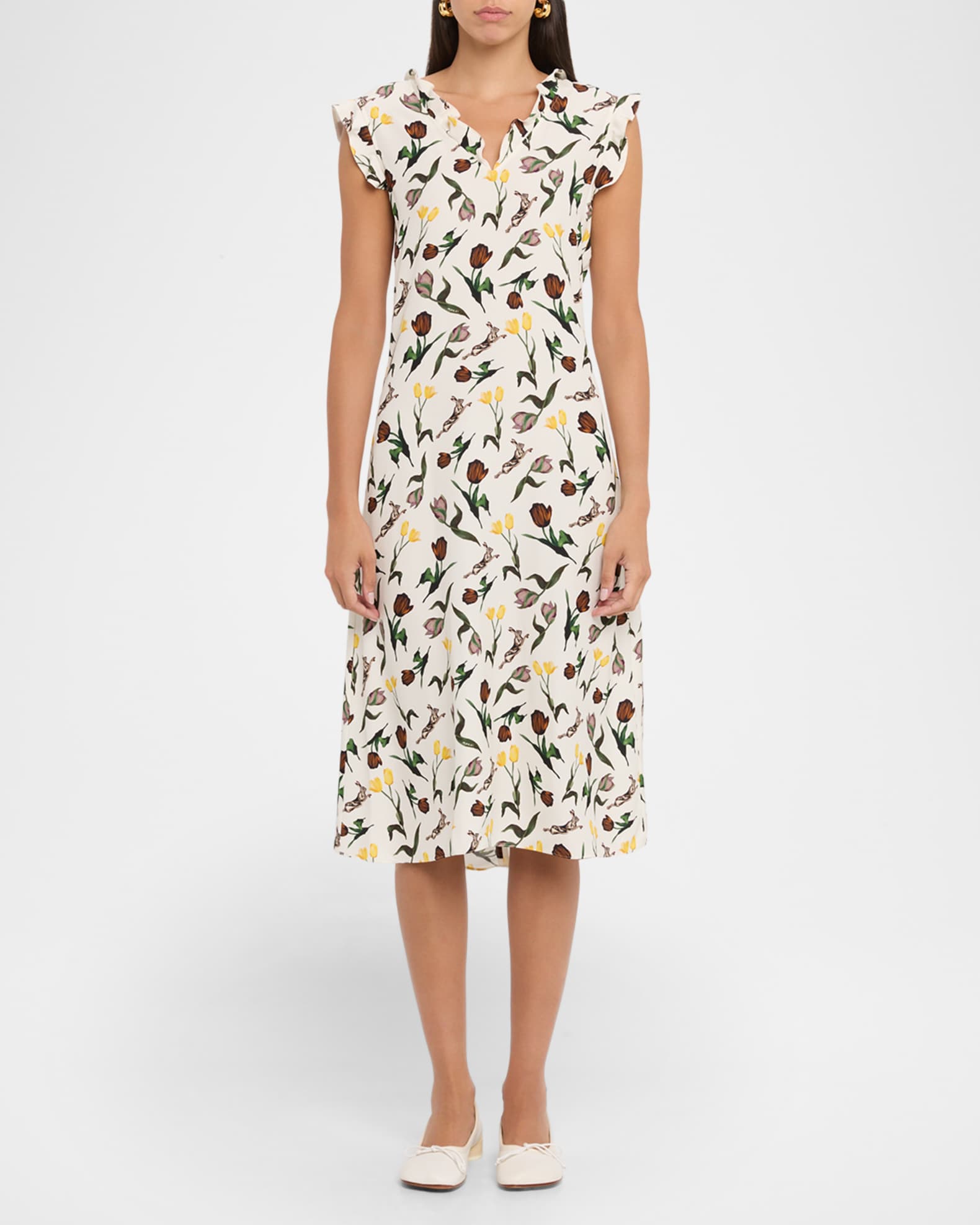 Floral Ruffle V-Neck Midi Dress 1