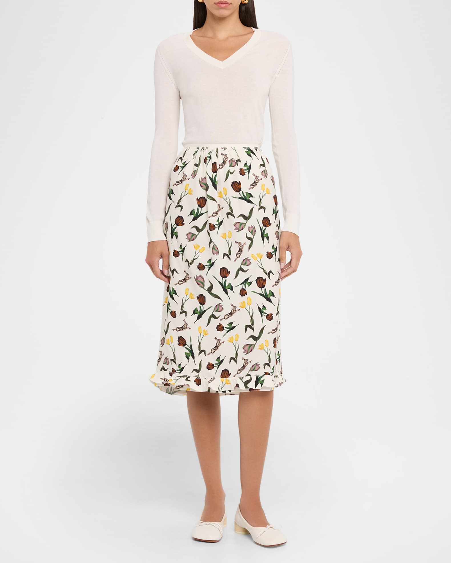 Floral Ruffle Midi Skirt 1