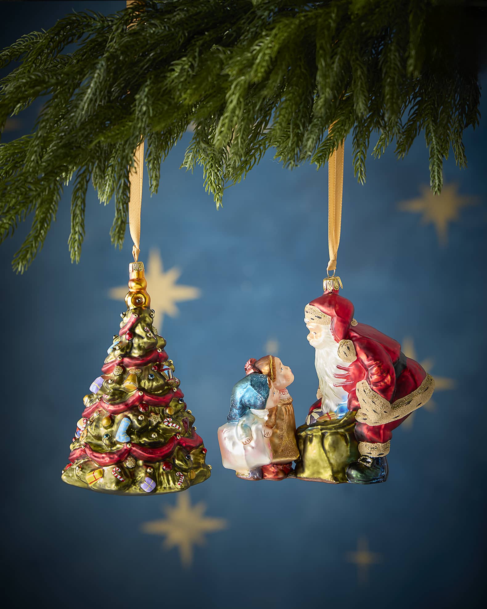 Santa with Gift Sack, Kids and Tree Christmas Ornaments, Set of 3 0