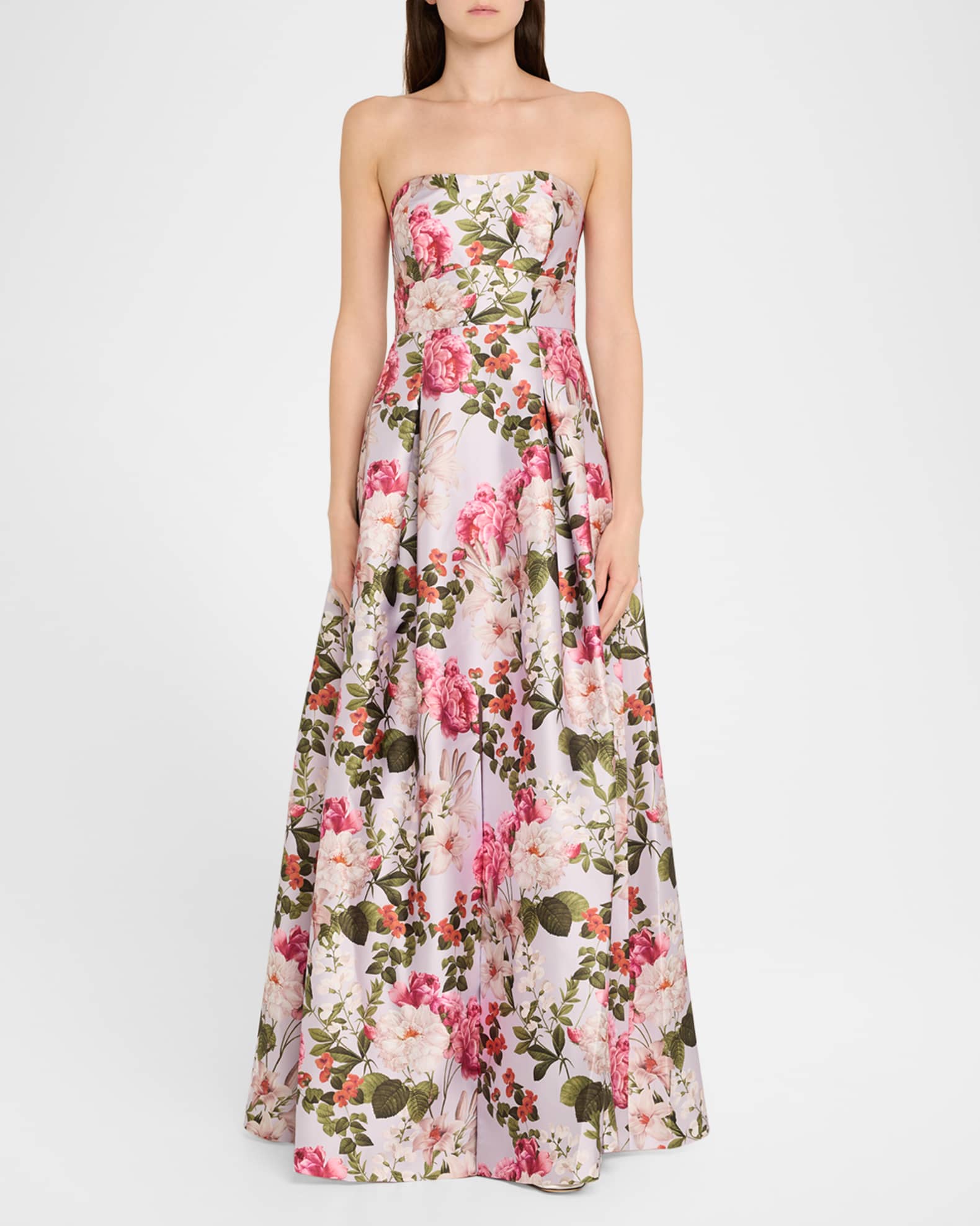Giovanna Strapless Pleated Floral-Print Gown 1
