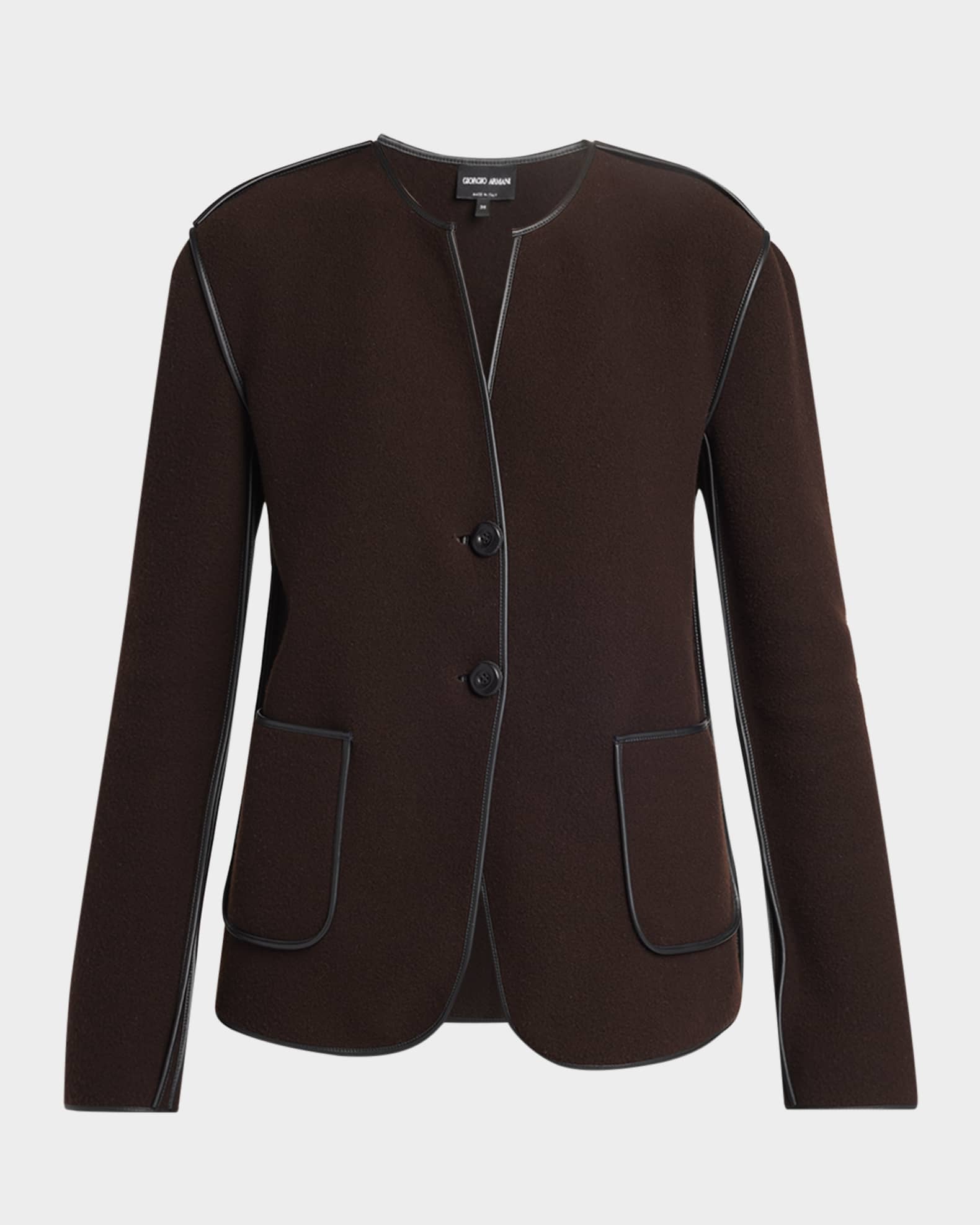 Leather Piping Cashmere Fleece Short Coat 0