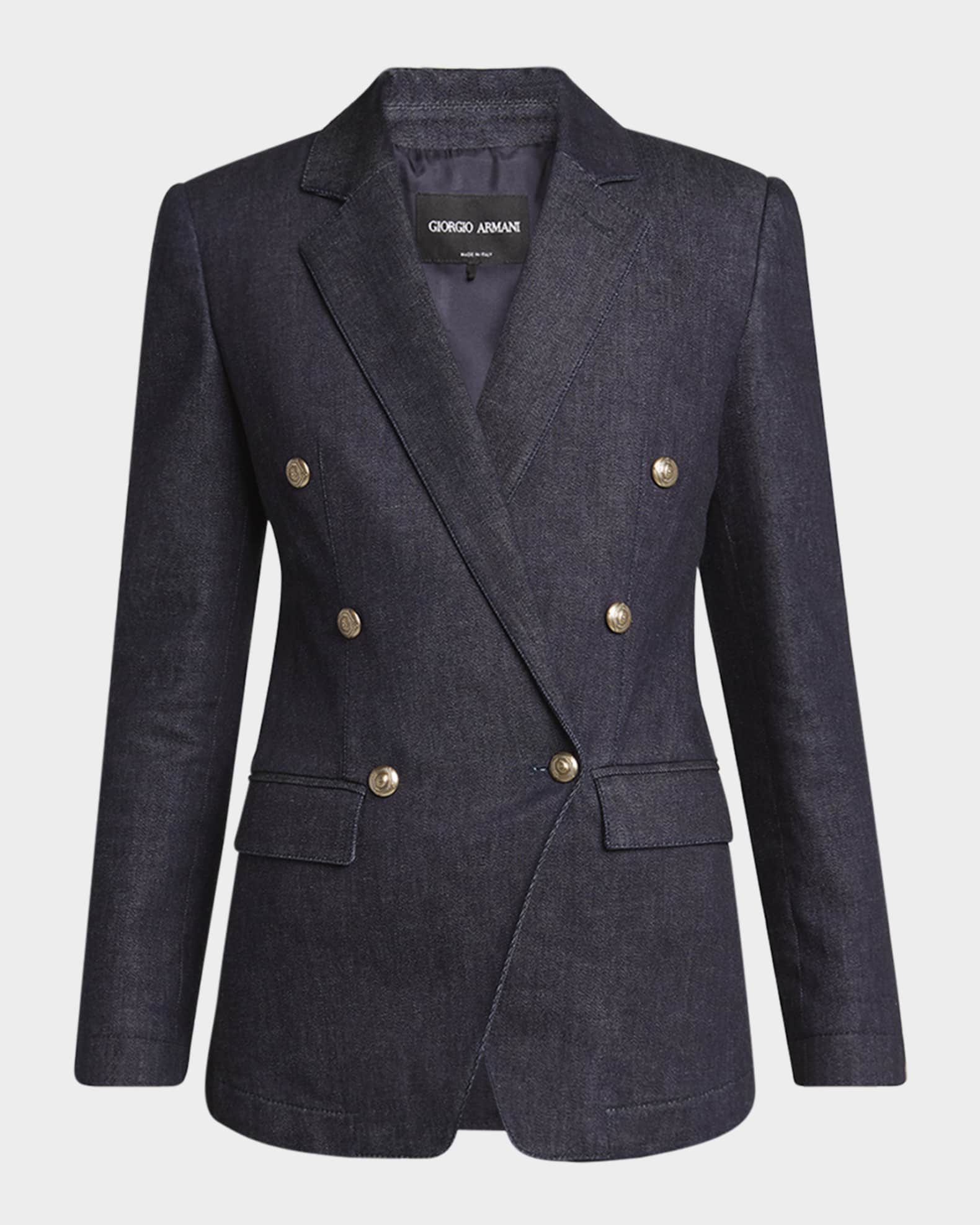 Giorgio Armani Cotton-Cashmere Denim Double-Breasted Blazer