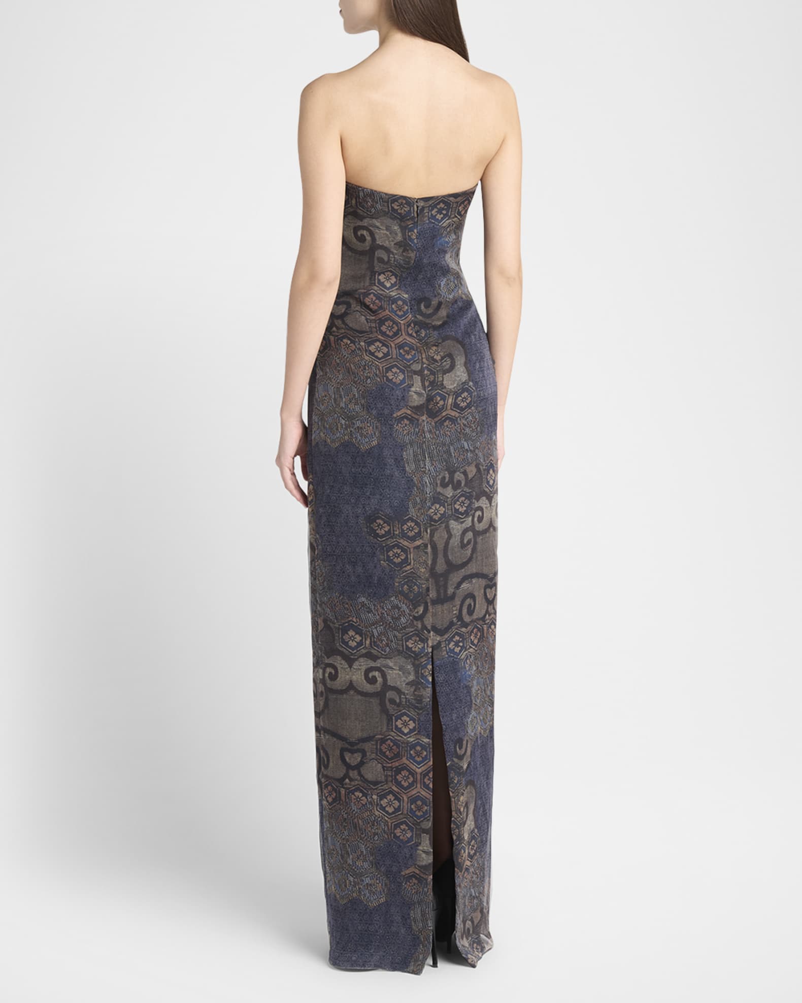 Giorgio Armani Strapless Tile-Print Silk Gown | Neiman Marcus