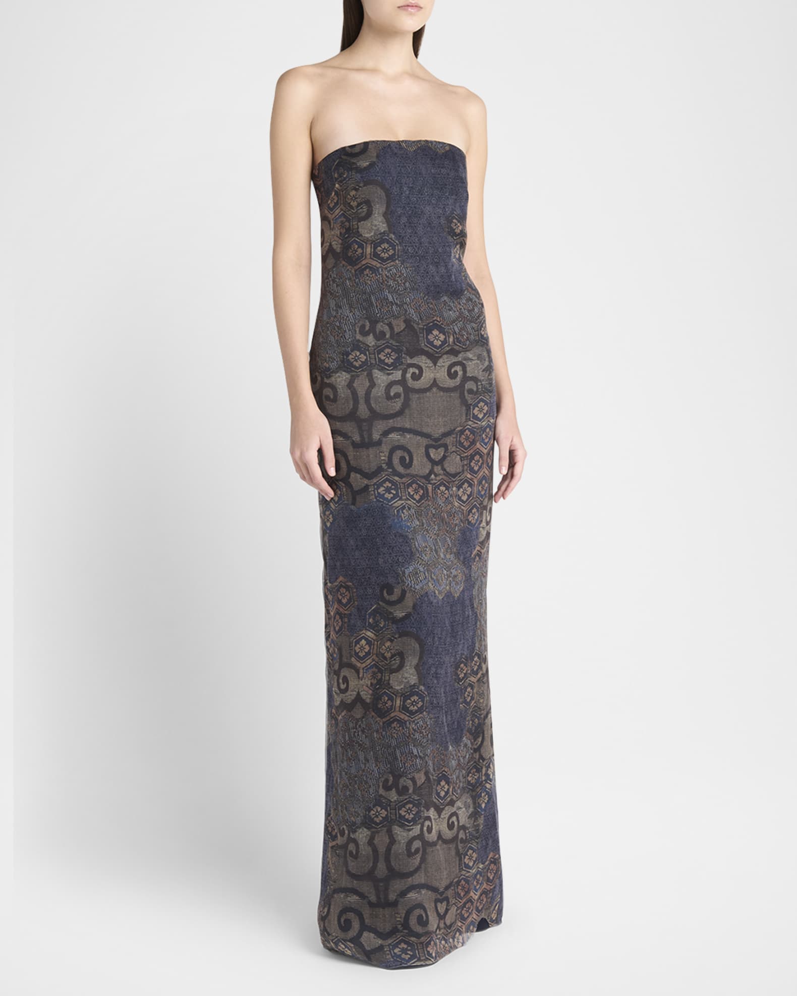 Giorgio Armani Strapless Tile-Print Silk Gown | Neiman Marcus