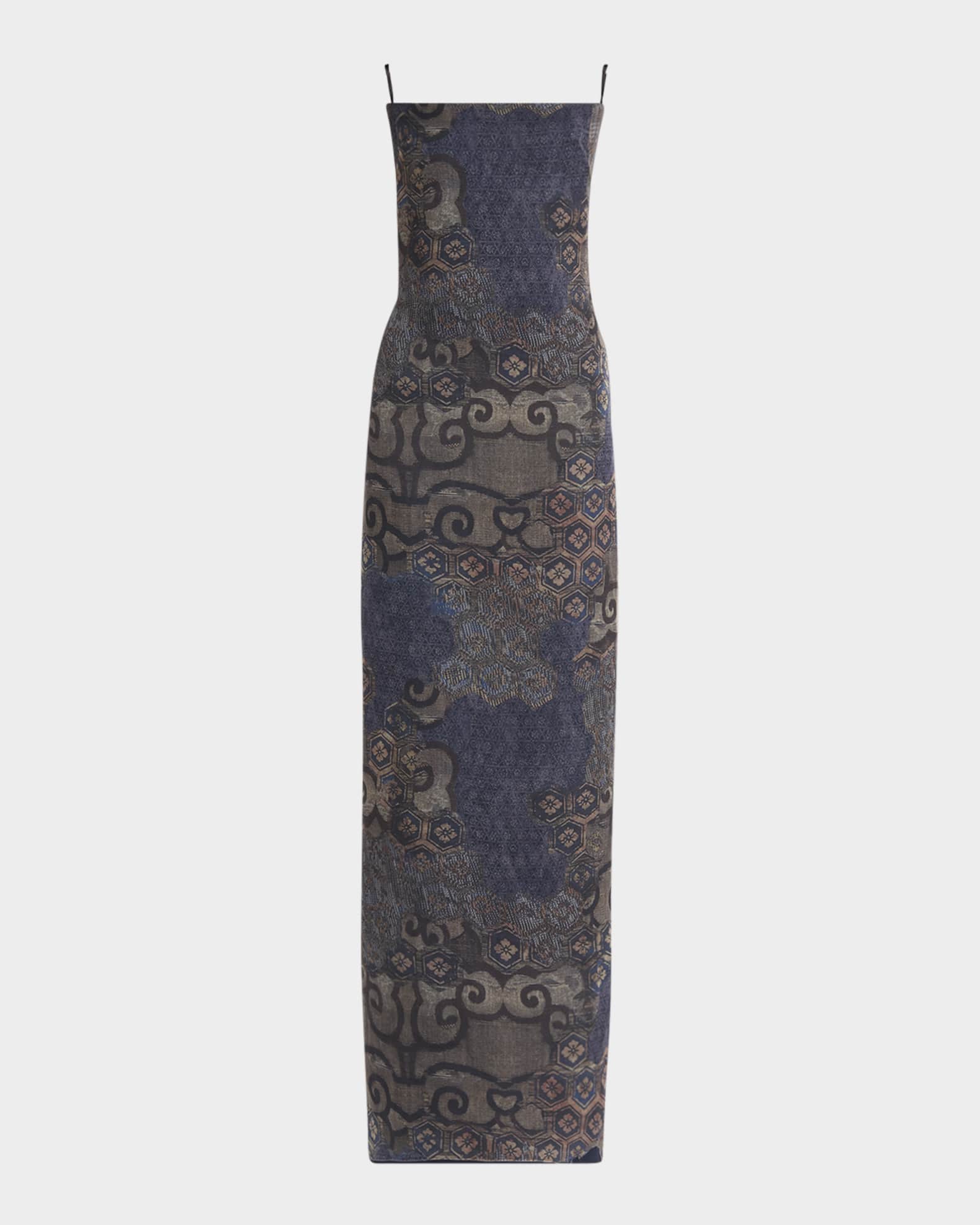 Strapless Tile-Print Silk Gown 0