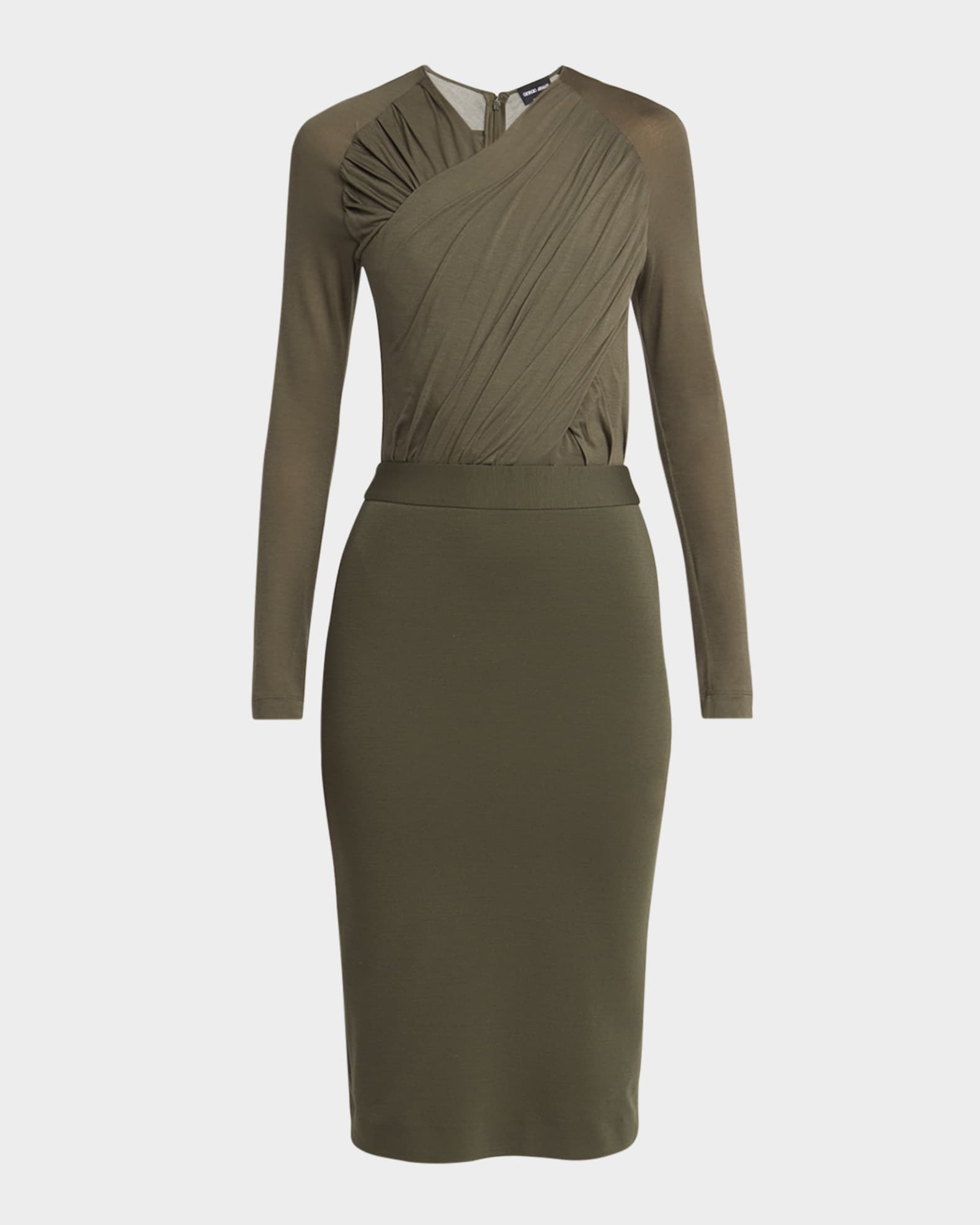 Ruched Jersey Long-Sleeve Midi Dress 0