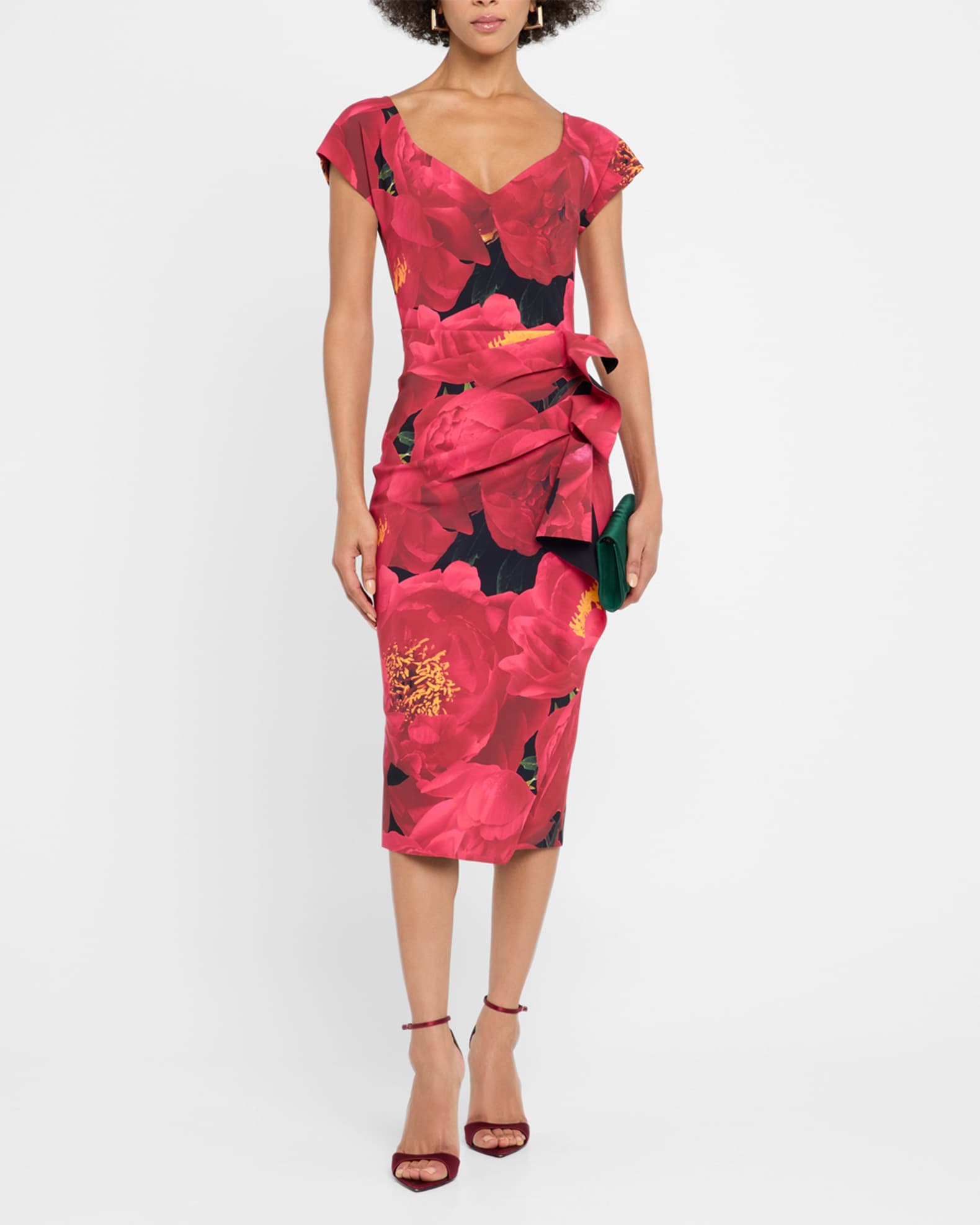 Ruffle Floral-Print Bodycon Midi Dress 1