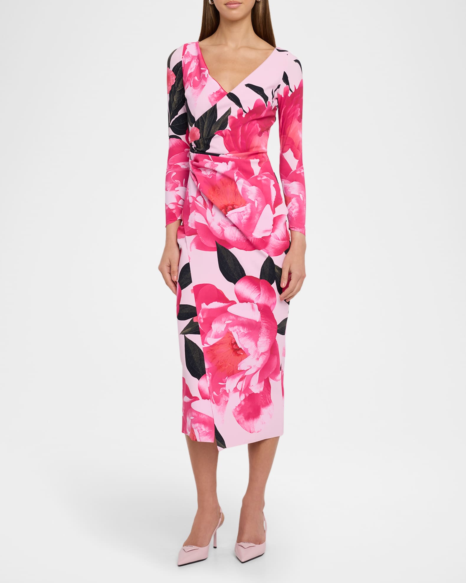 Ruched Floral-Print Bodycon Midi Dress 1