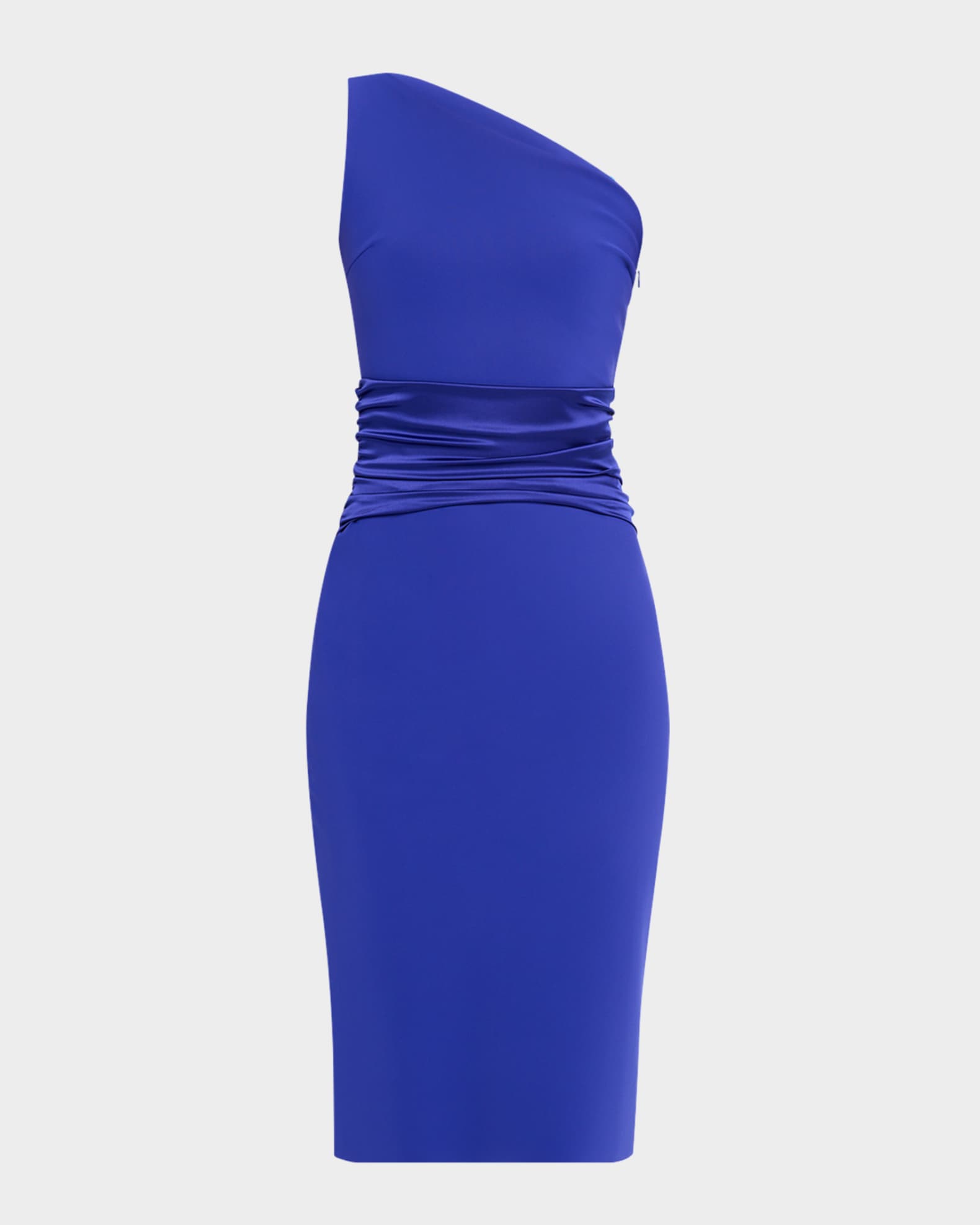 Ruched One-Shoulder Bodycon Satin Dress 0