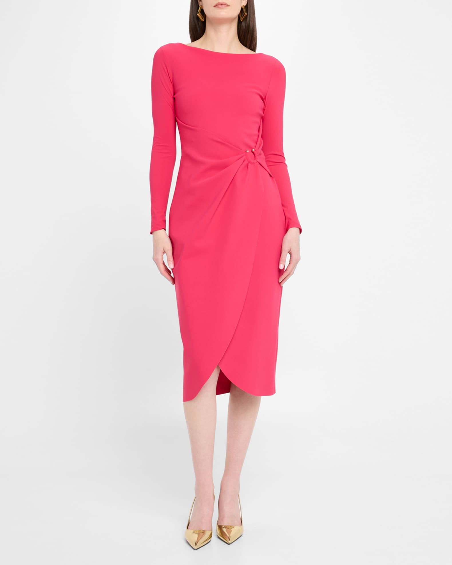 Gathered Bateau-Neck Midi Sheath Dress 1
