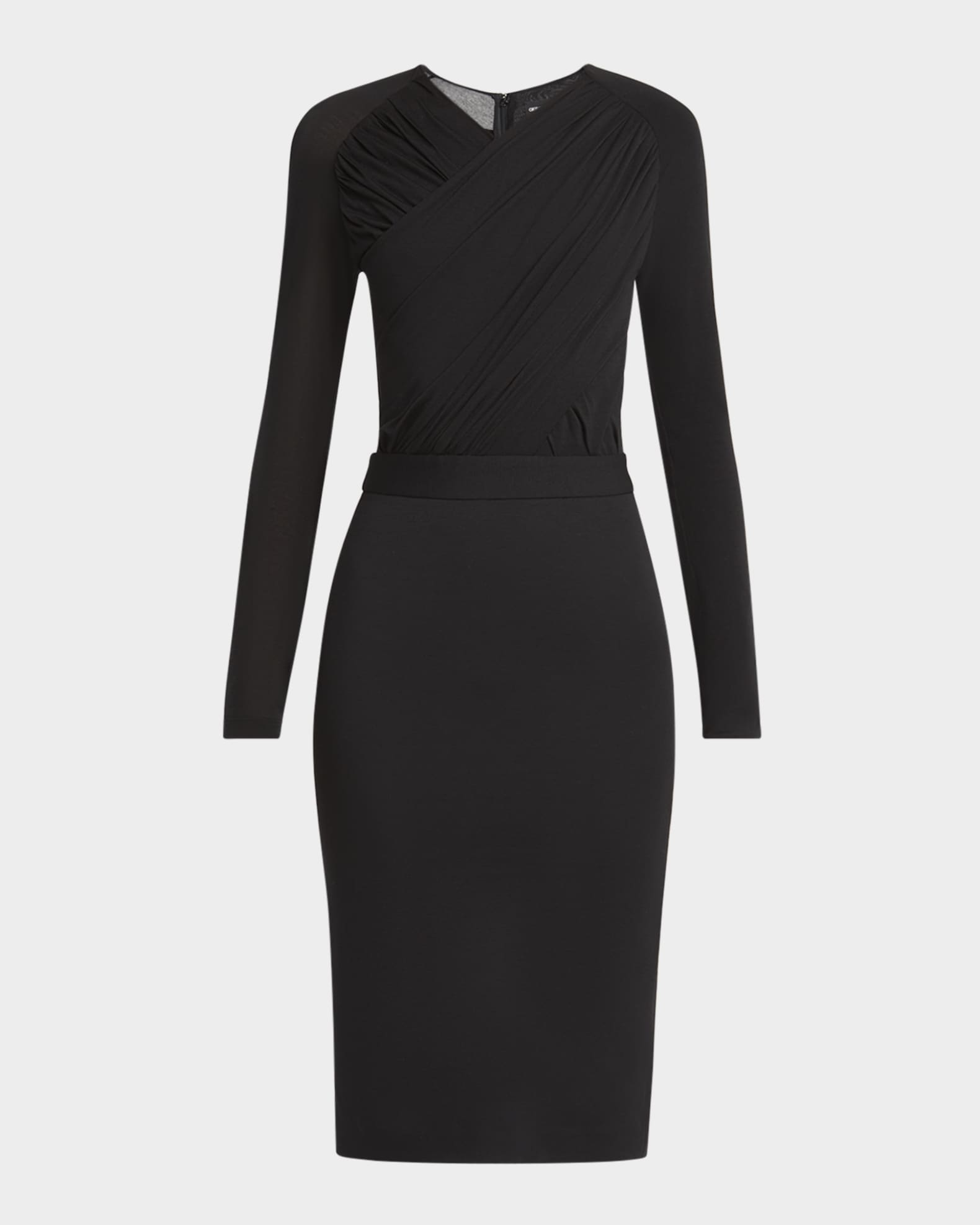 Ruched Jersey Long-Sleeve Midi Dress 0