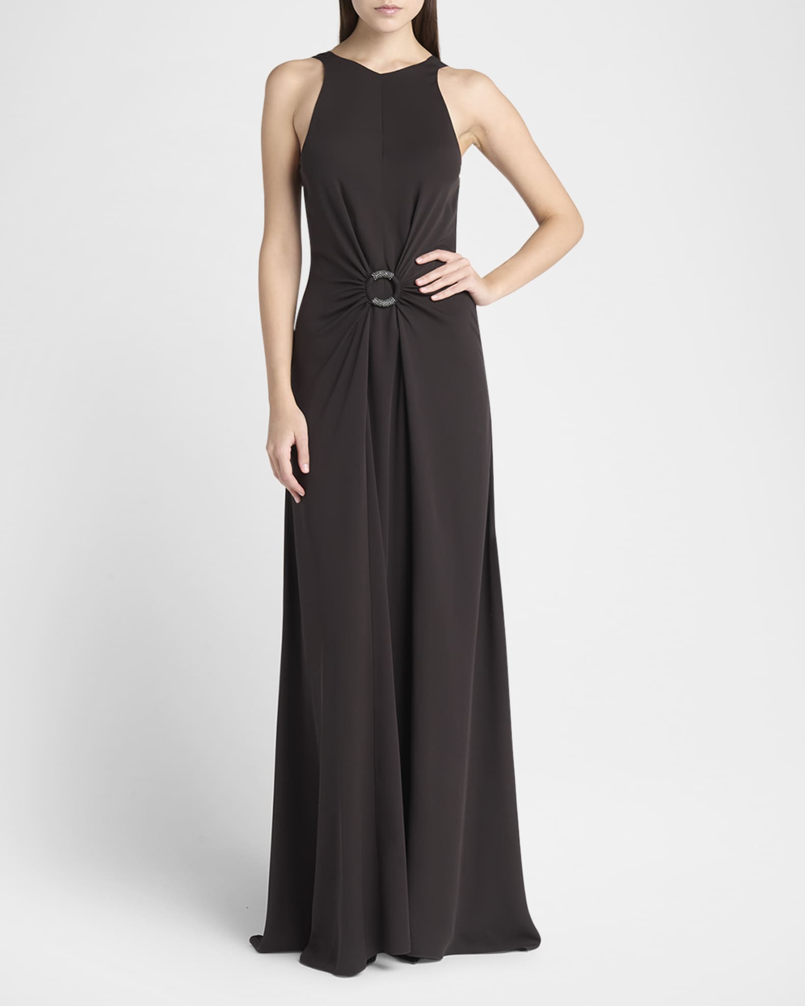 Beaded-Ring Silk Georgette Backless Gown 1
