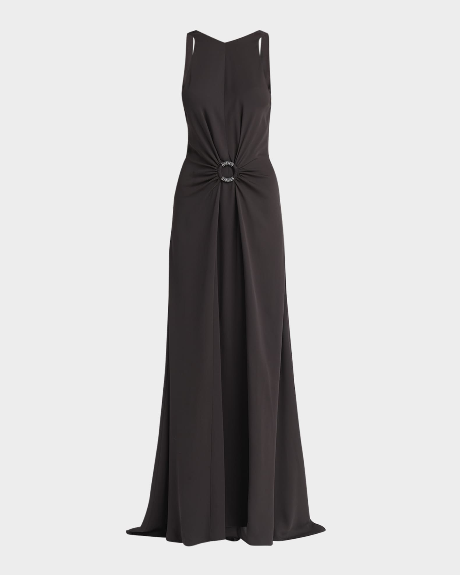 Beaded-Ring Silk Georgette Backless Gown 0