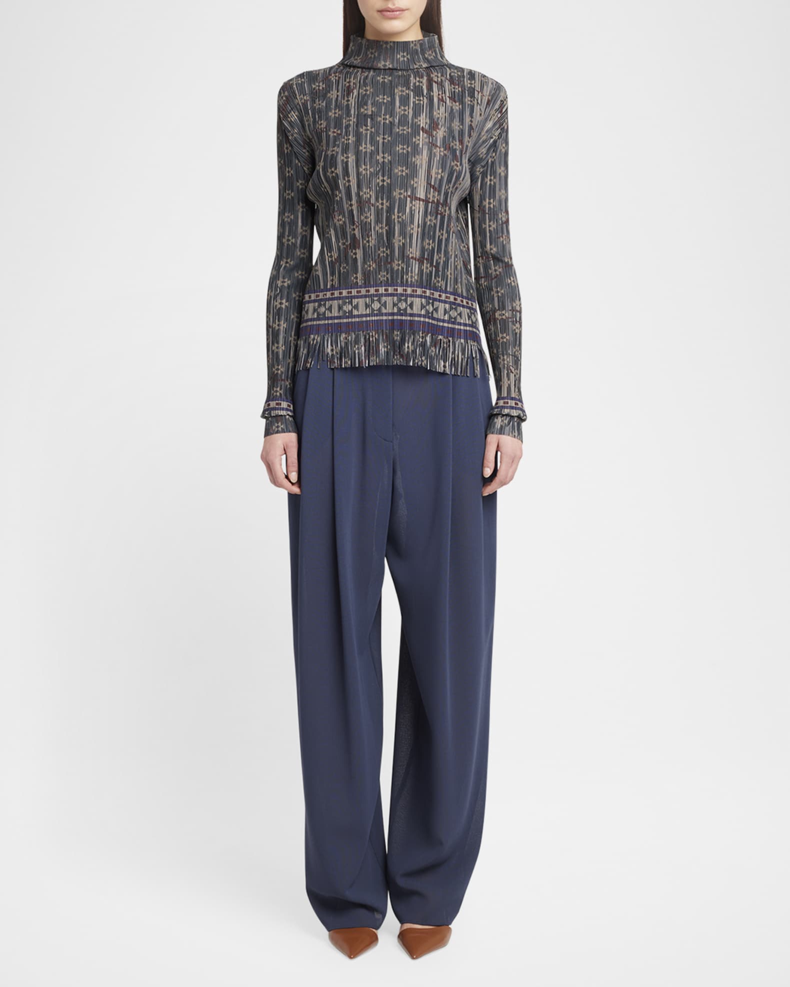 GIORGIO ARMANIトップス Giorgio Armani Mock-Neck Geo Jersey Plisse Fringe Top | Neiman Marcus