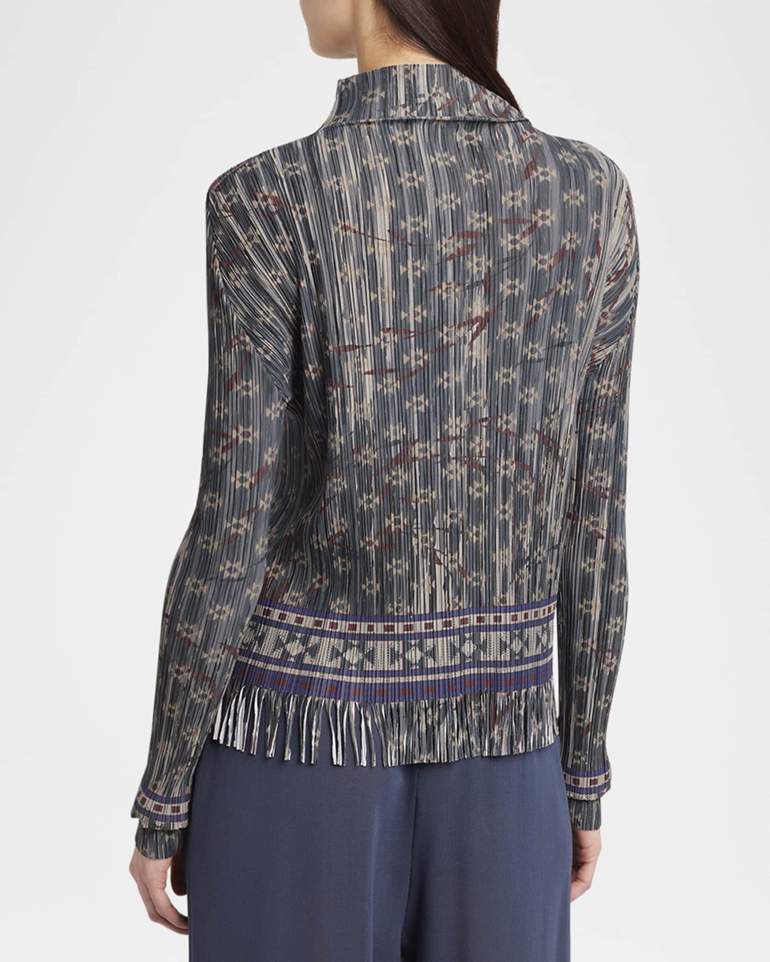 Giorgio Armani Mock-Neck Geo Jersey Plisse Fringe Top | Neiman Marcus