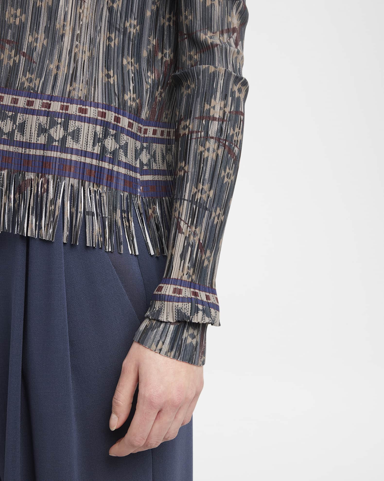 Giorgio Armani Mock-Neck Geo Jersey Plisse Fringe Top | Neiman Marcus