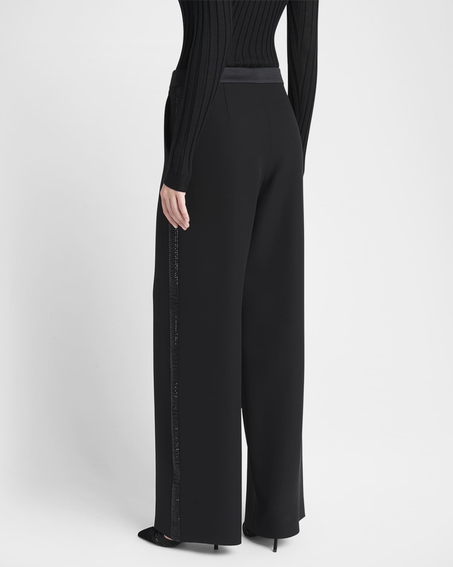 Giorgio Armani Wide-Leg Beaded Silk Tuxedo Pants | Neiman Marcus