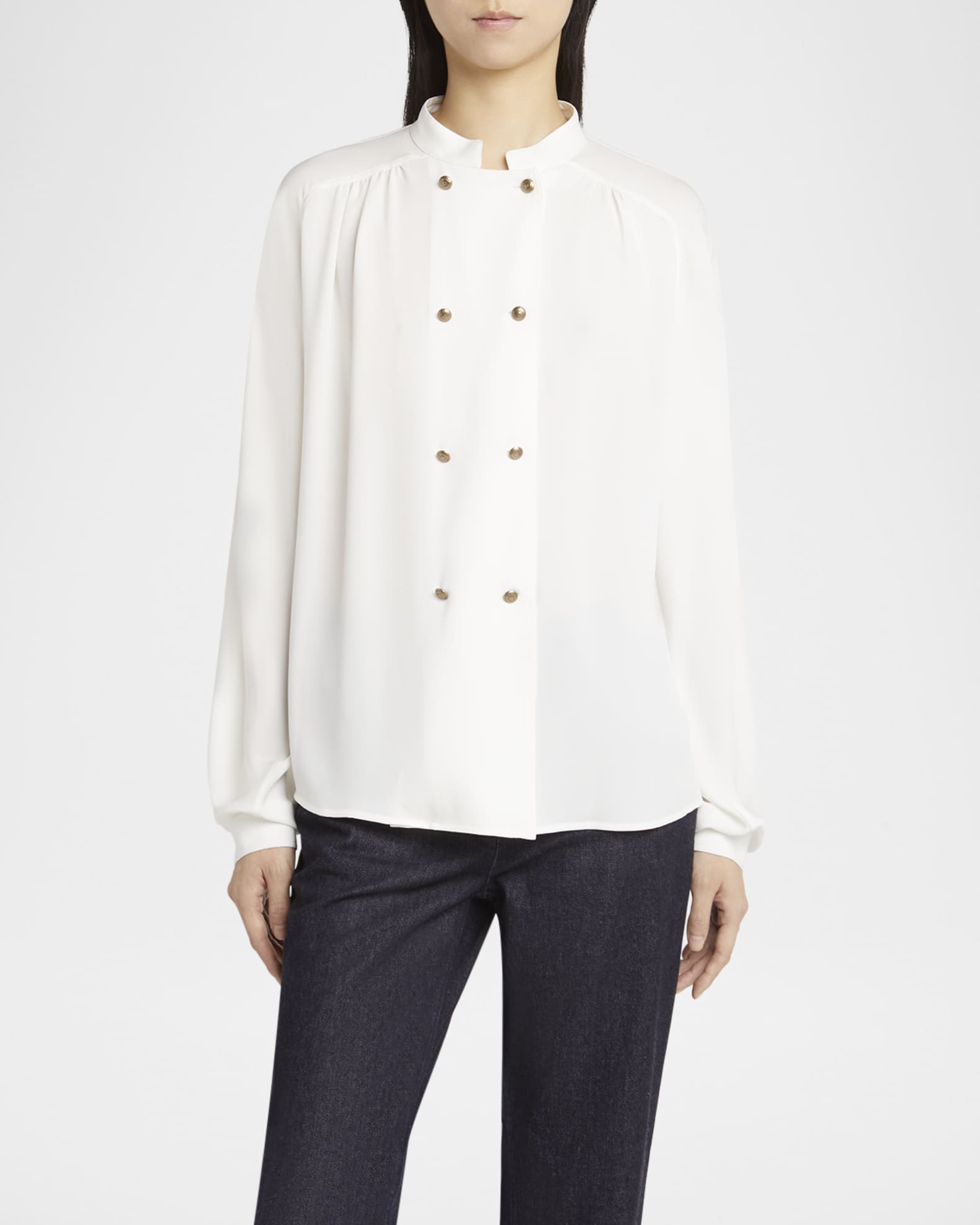 【美品】GIORGIO ARMANI シルク100% ドット柄ブラウス Giorgio Armani Double-Breasted Silk Blouse | Neiman Marcus
