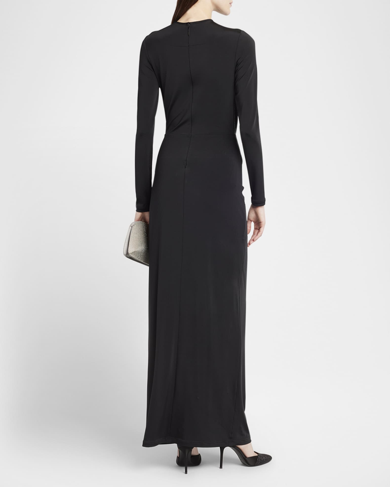 Giorgio Armani Keyhole Long-Sleeve Crystal Draped Jersey