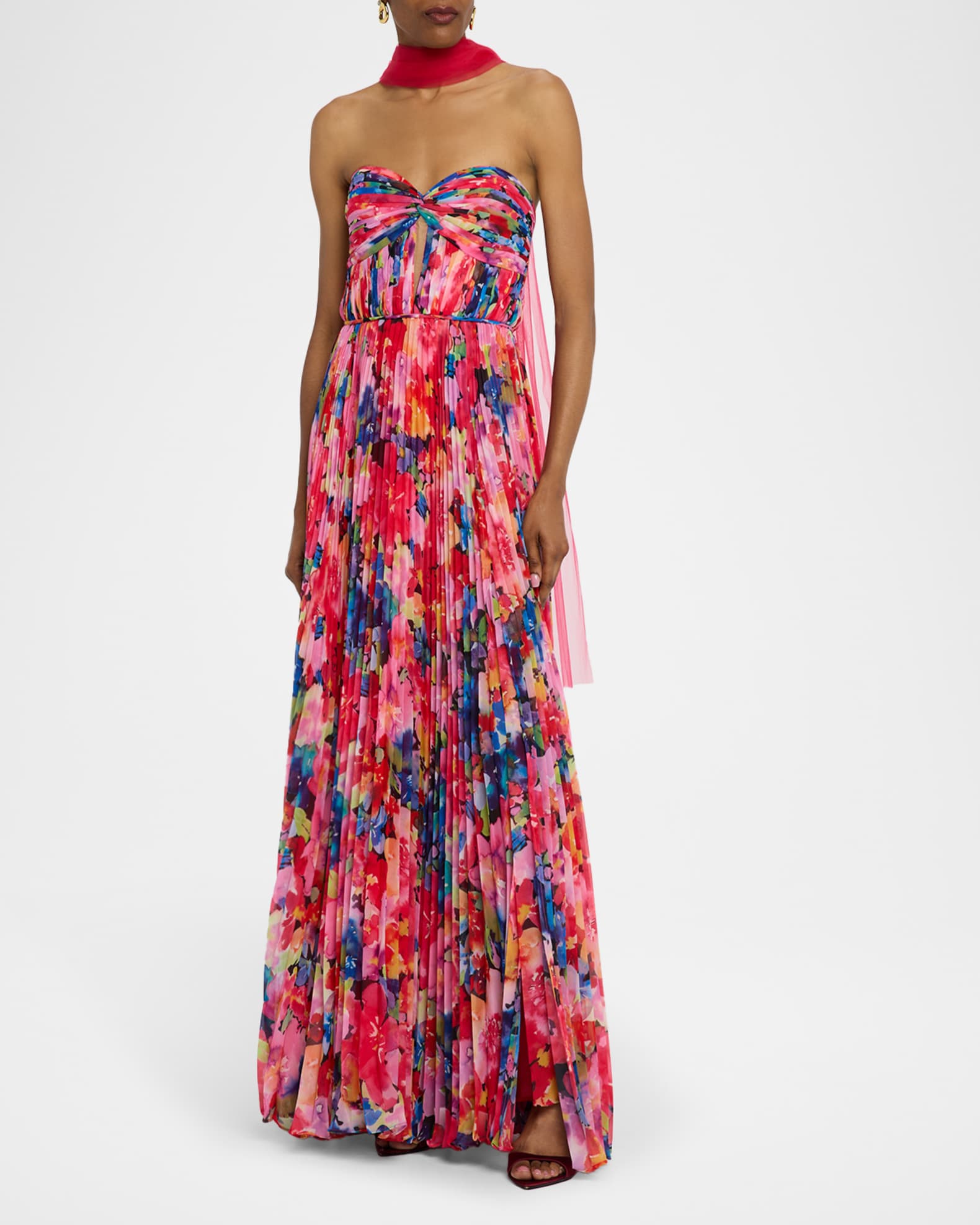 Strapless Pleated Floral-Print Gown - Thumbnail 2