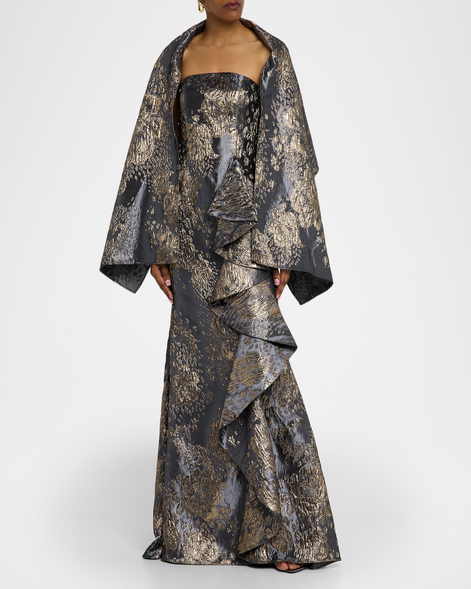Strapless Metallic Jacquard Trumpet Gown 1