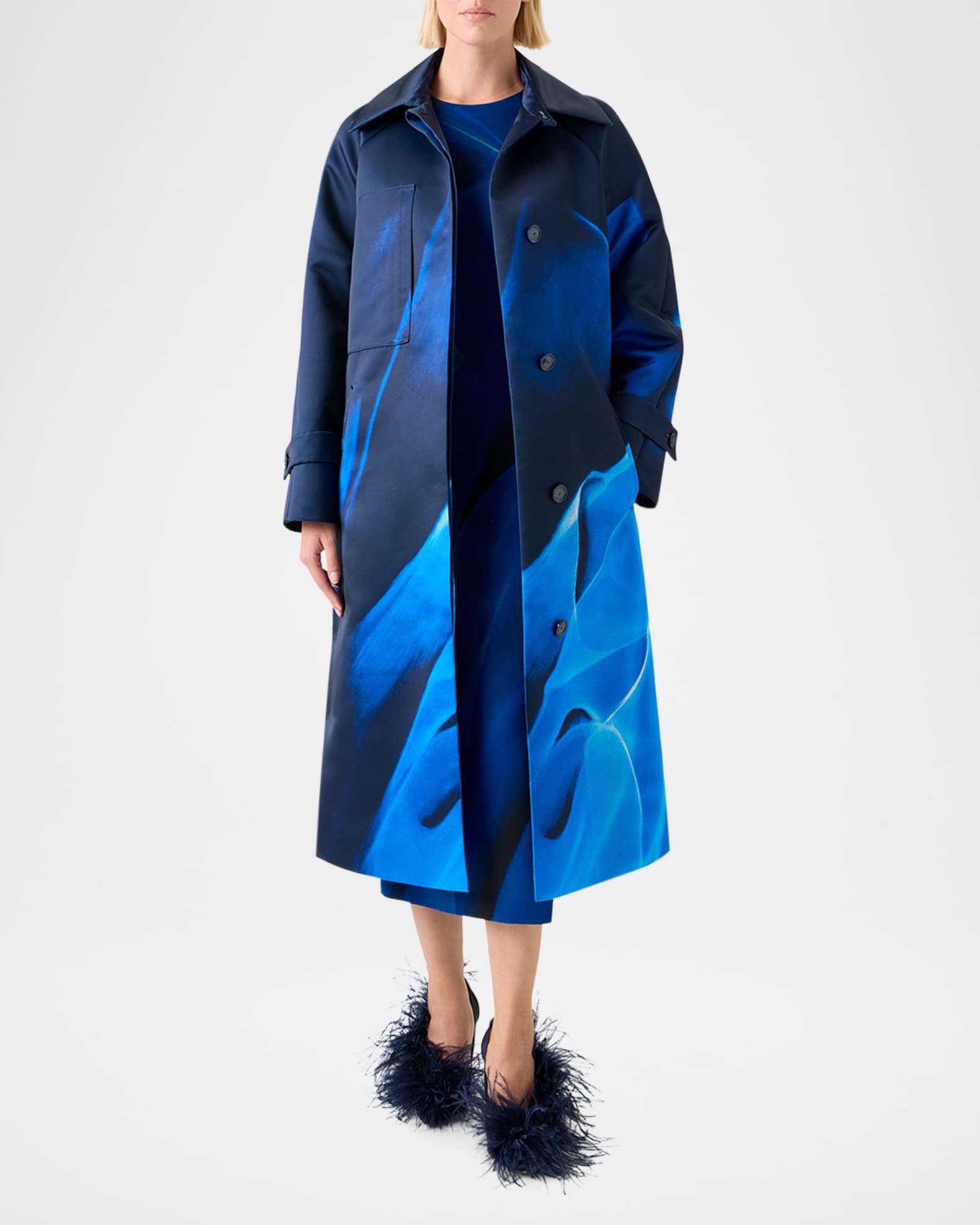Elliot Silk Duchess Alysons Cyanotype-Print Oversized Coat 1