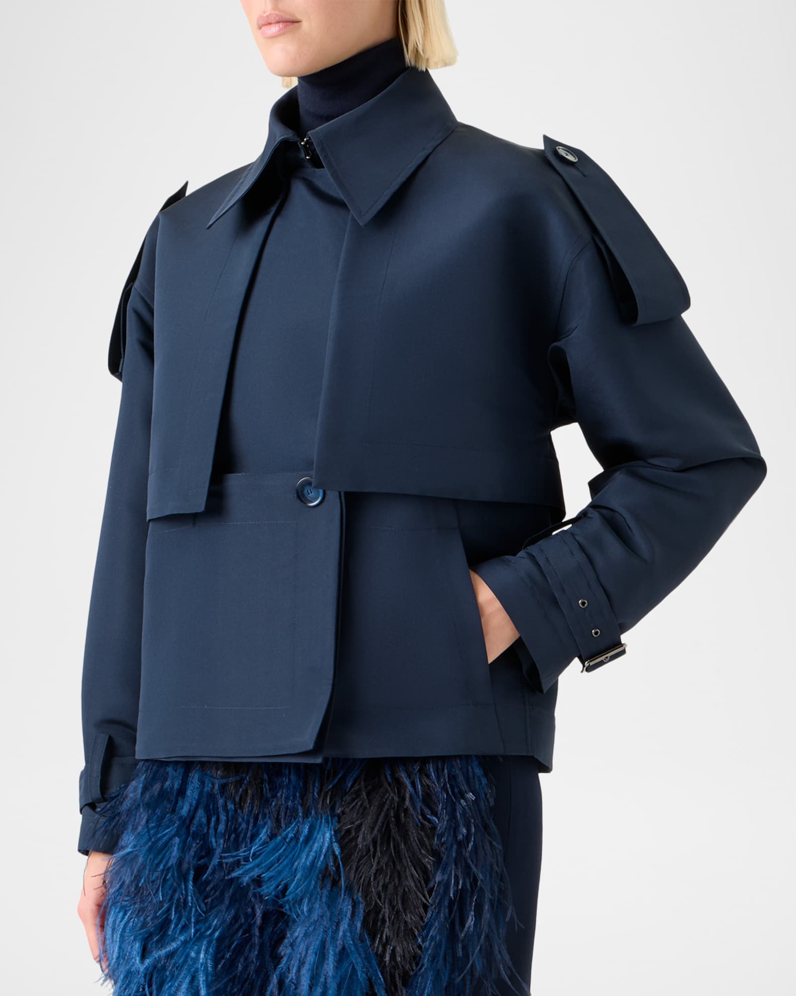 Akris David Duo Ottoman Silk Duo Trench Coat With Bolero | Neiman