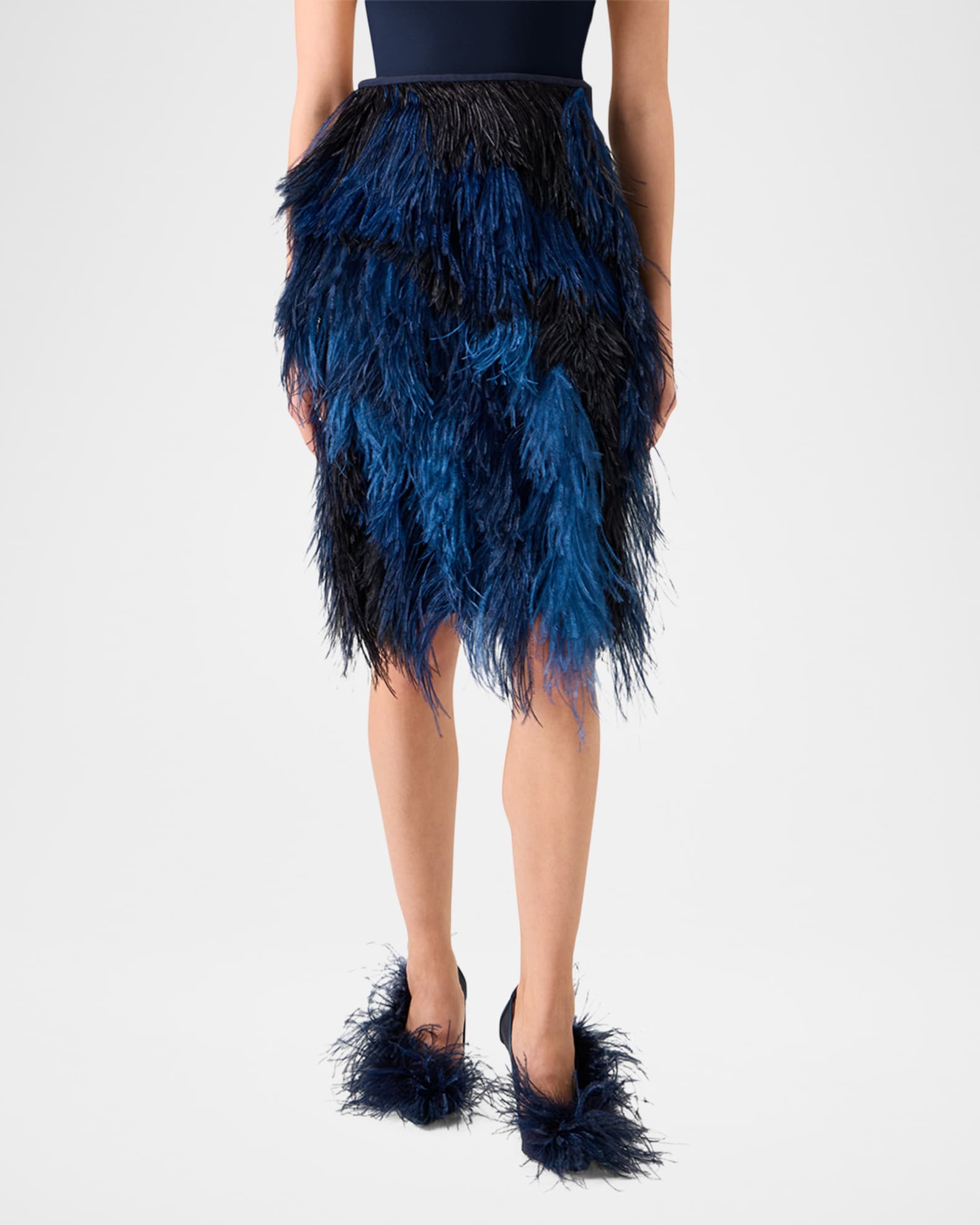 Alysons Cyanotype Print Feather Pencil Skirt 1