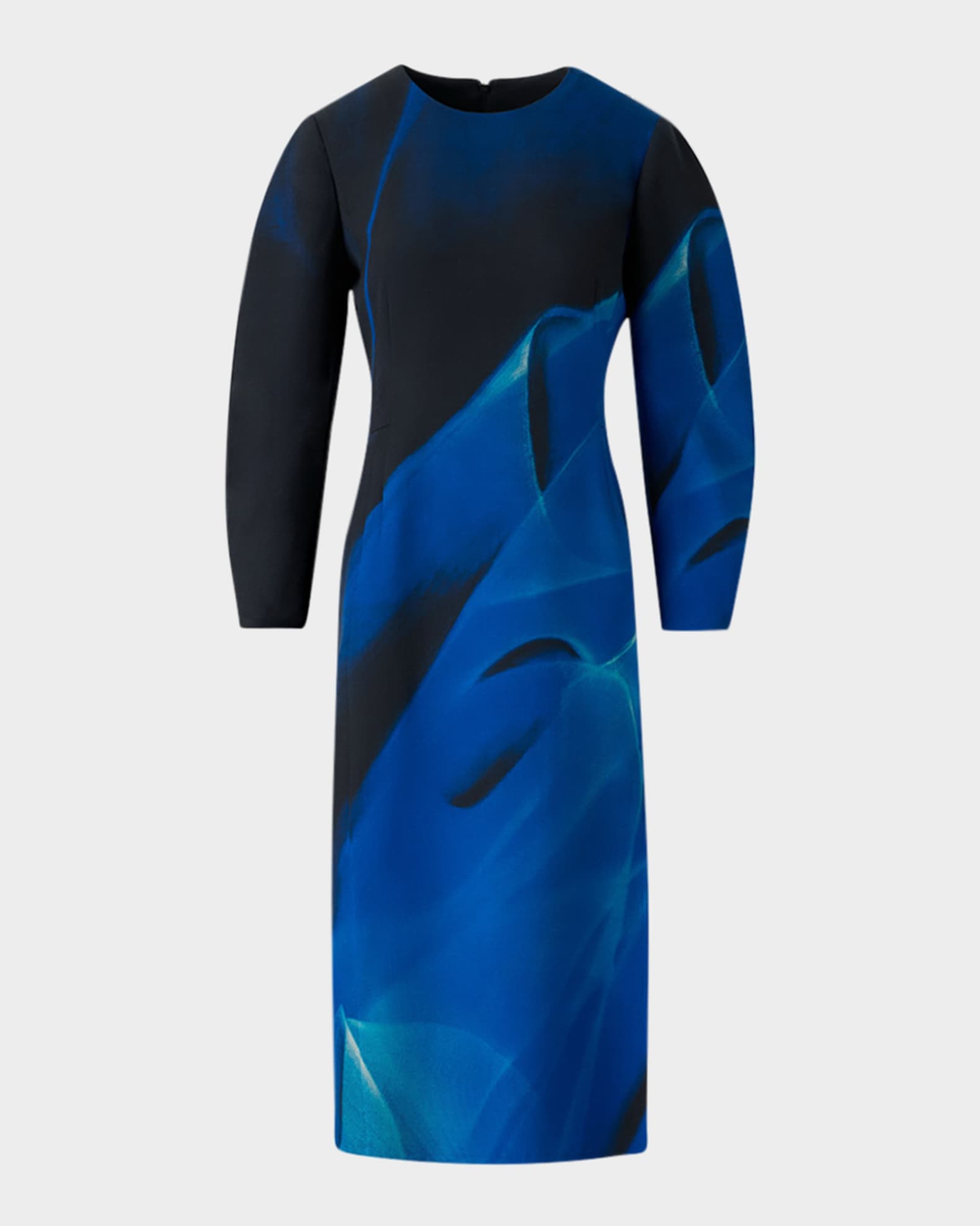 Alysons Cyanotype-Print Voluminous Sleeve Midi Dress 0