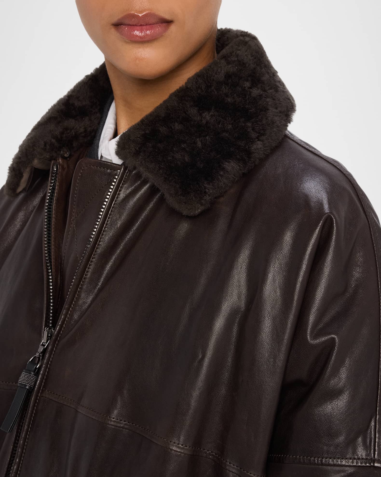 ジャケット Brunello Cucinelli Shearling Collar Leather Jacket Brunello Cucinelli Shearling-Collar Leather Biker Jacket