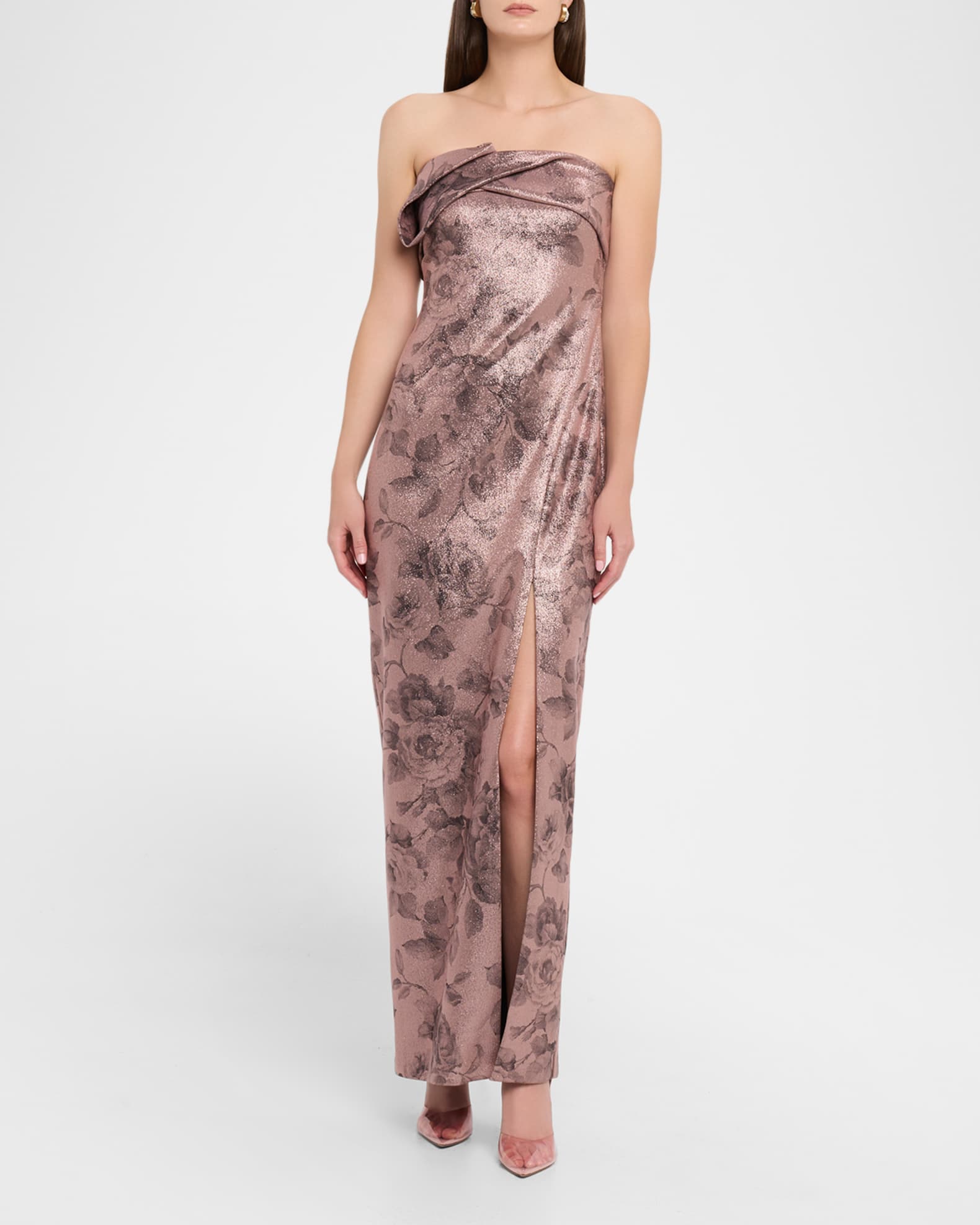 Aidan Mattox Strapless Shimmer Jacquard Column Gown | Neiman