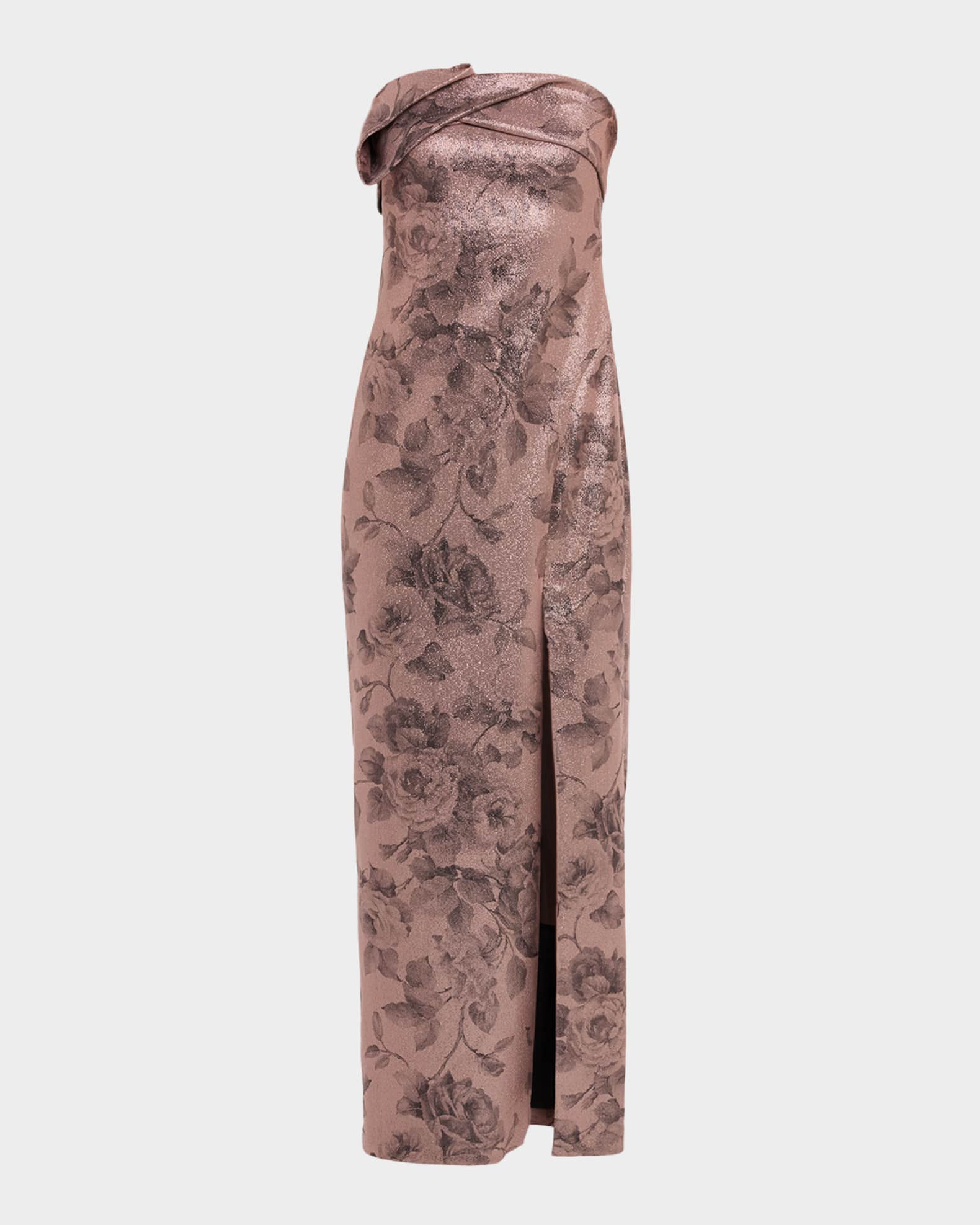 ★AIDAN MATTOX☆抽象柄♪そでなし♪スリット♪ロングドレス Aidan Mattox Metallic Floral Jacquard Structured Strapless
