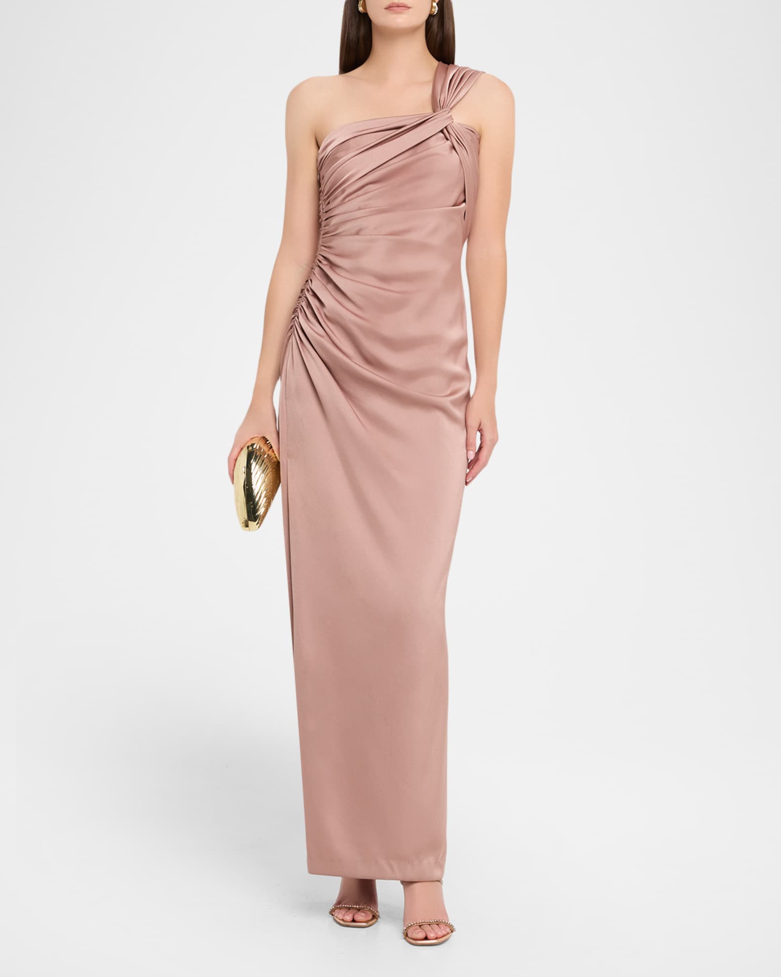 Ruched One-Shoulder Column Gown 1