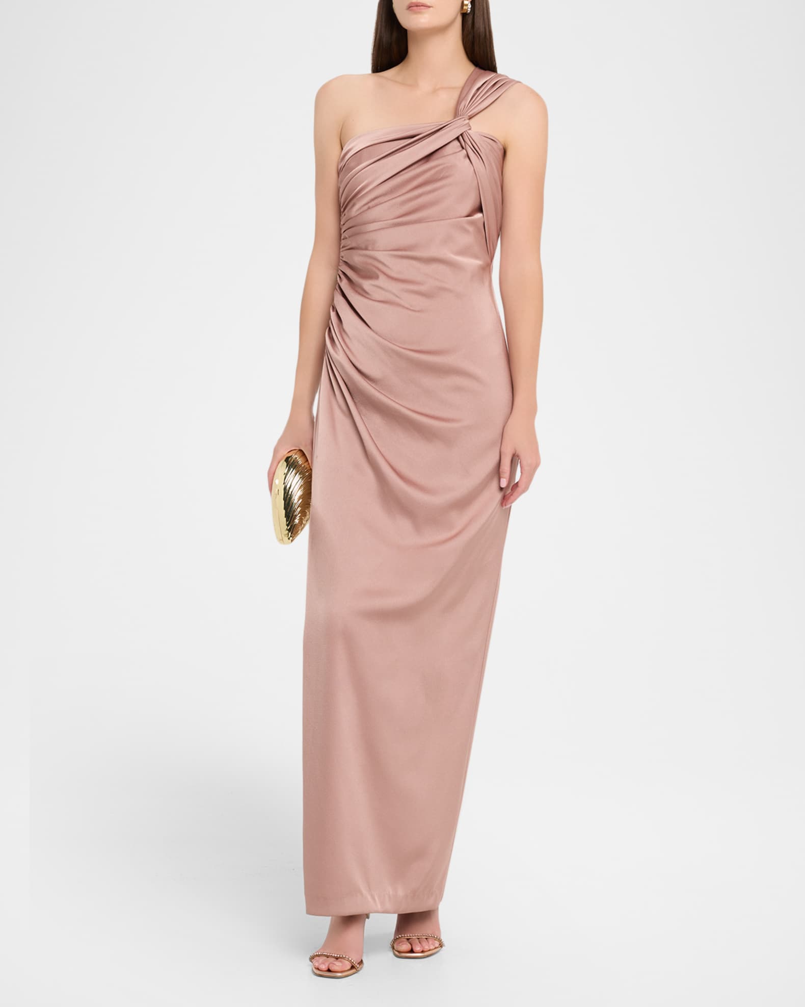 Aidan Mattox Ruched One-Shoulder Column Gown | Neiman Marcus