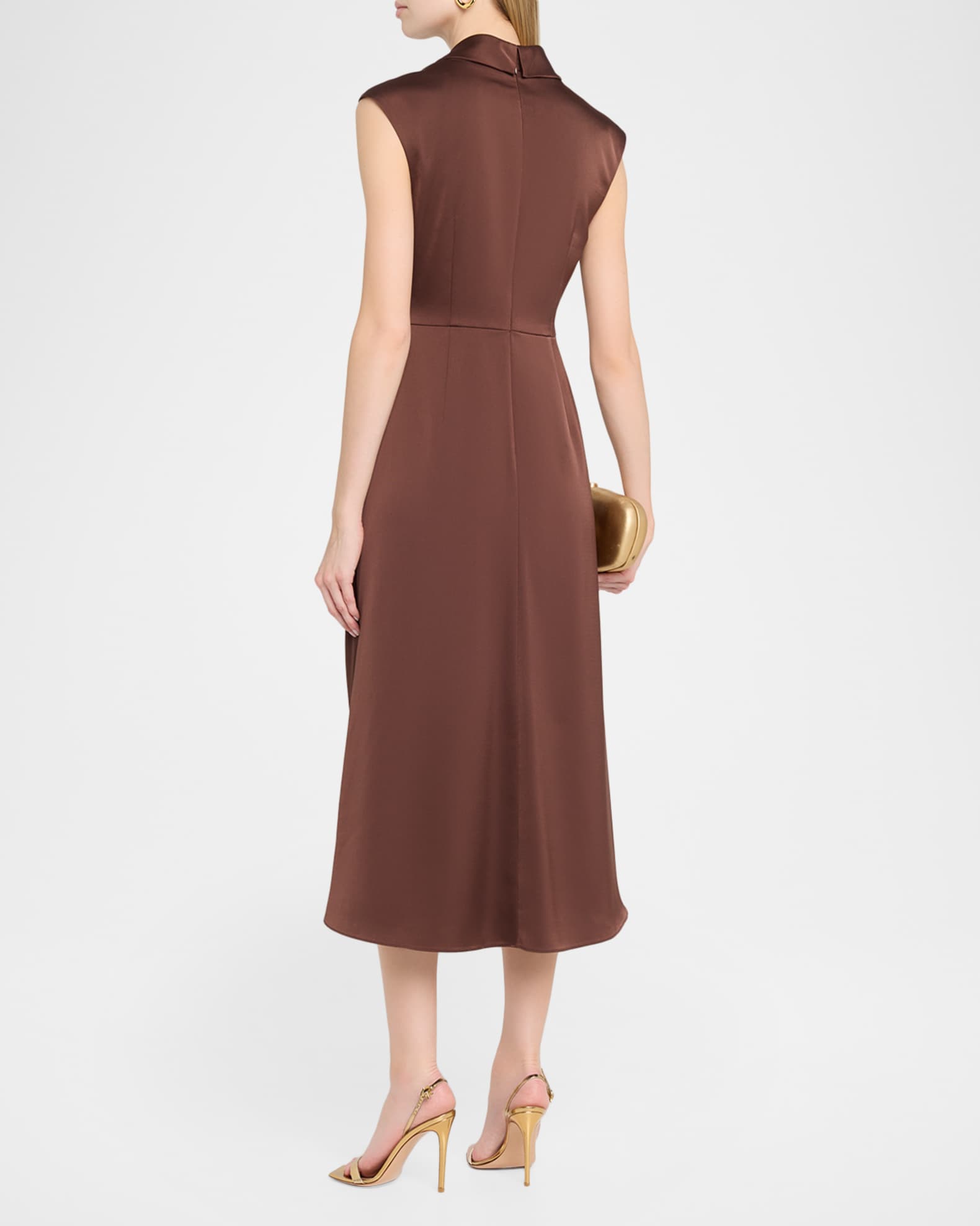 Aidan Mattox Sleeveless Pleated Twist-Front Midi Dress | Neiman Marcus