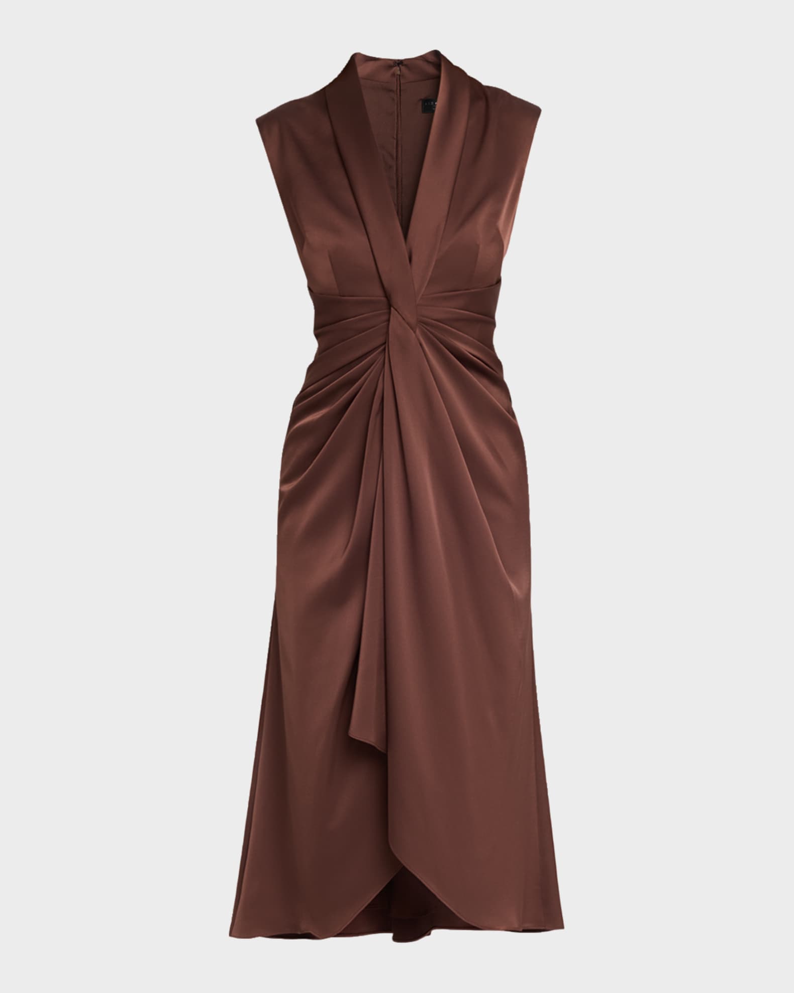 Aidan Mattox Sleeveless Pleated Twist-Front Midi Dress | Neiman Marcus