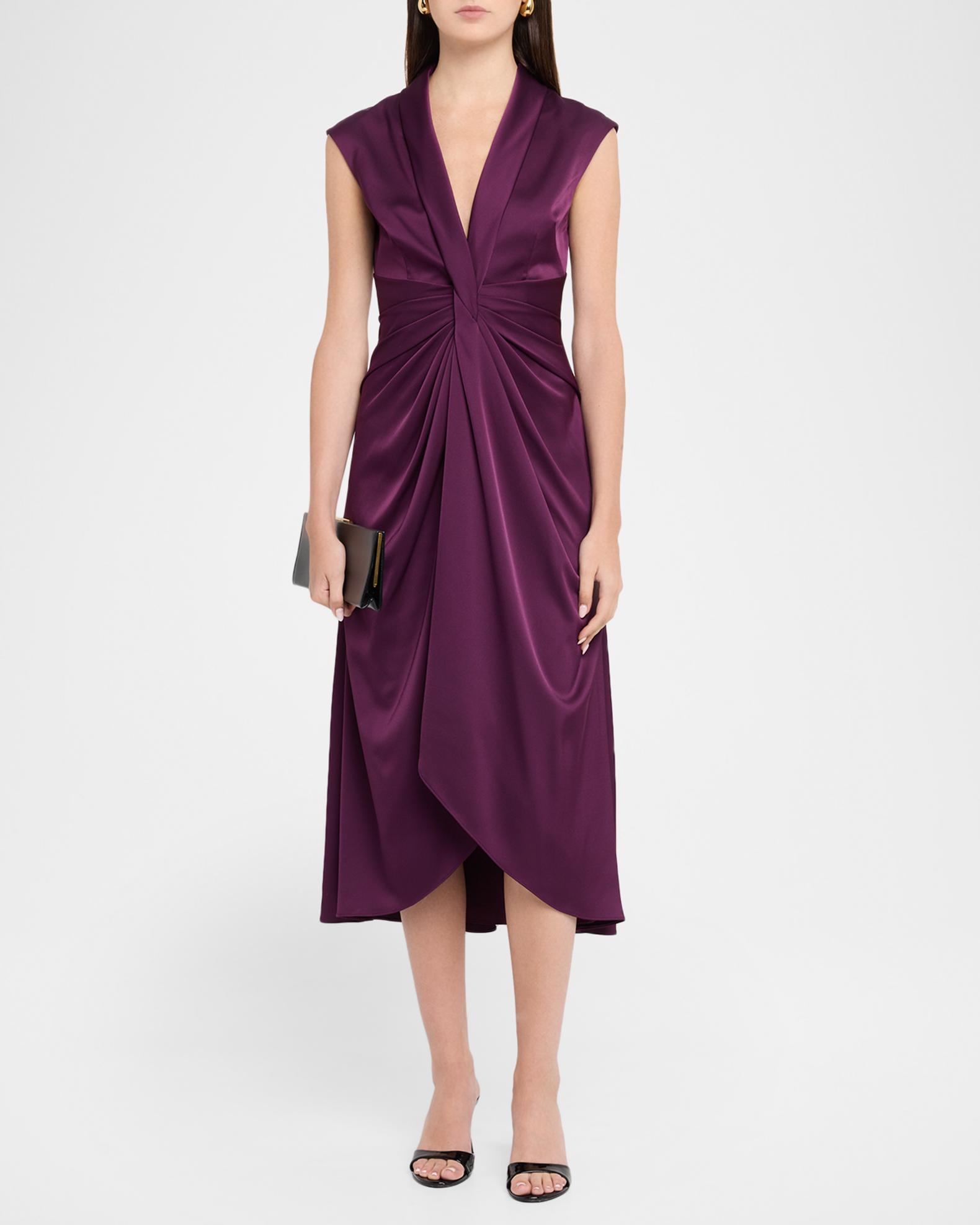 Aidan Mattox Sleeveless Pleated Twist-Front Midi Dress | Neiman Marcus