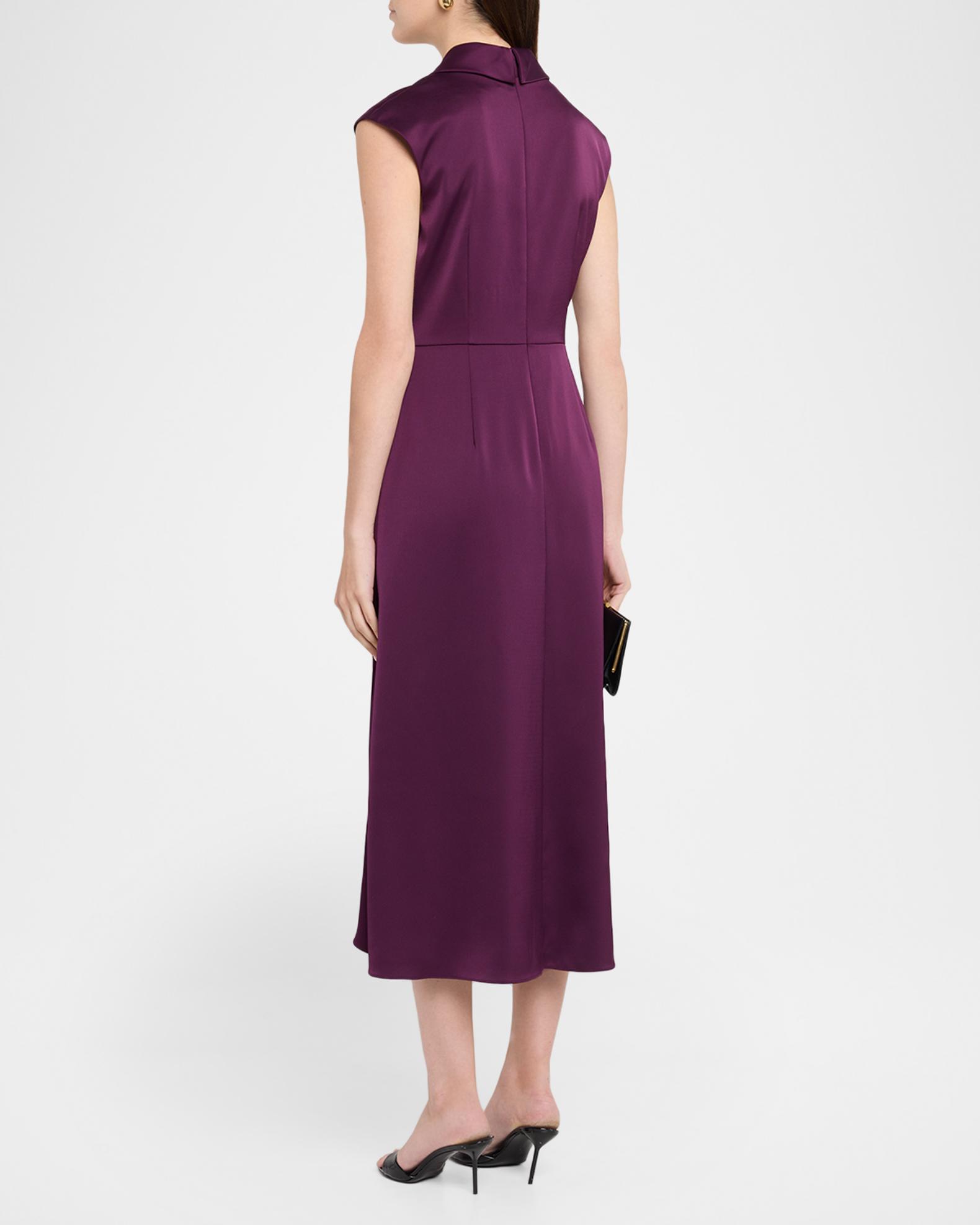 Aidan Mattox Sleeveless Pleated Twist-Front Midi Dress | Neiman Marcus