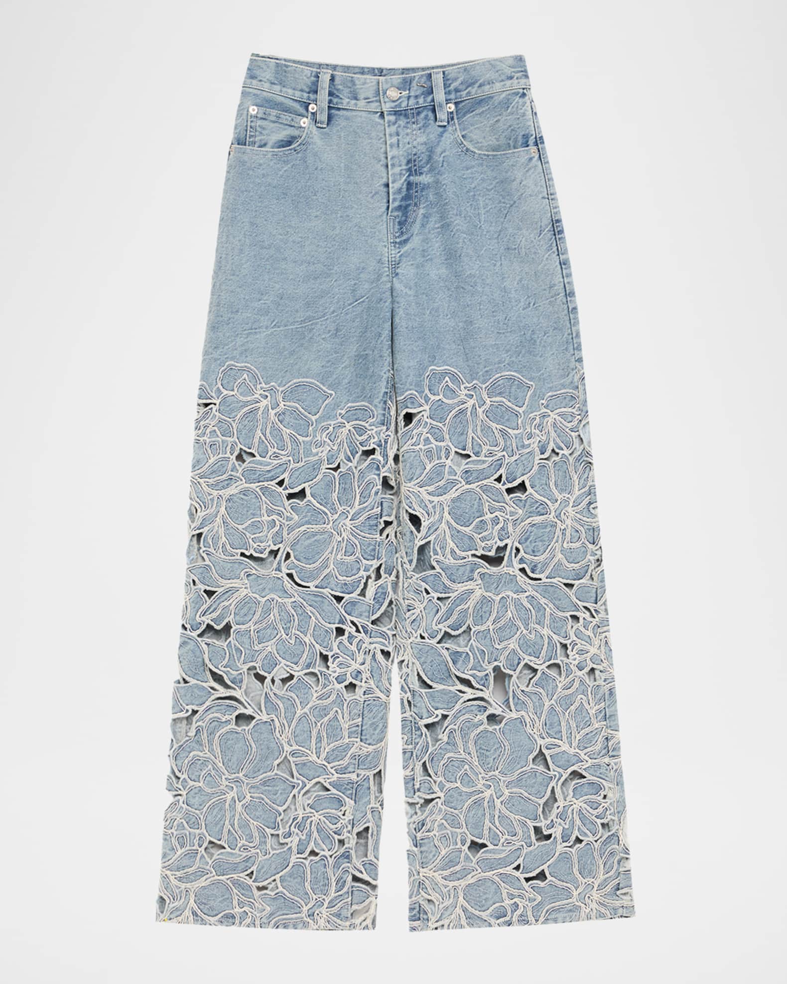 SIMKHAI Betty Floral Embroidered Straight-Leg Jeans | Neiman