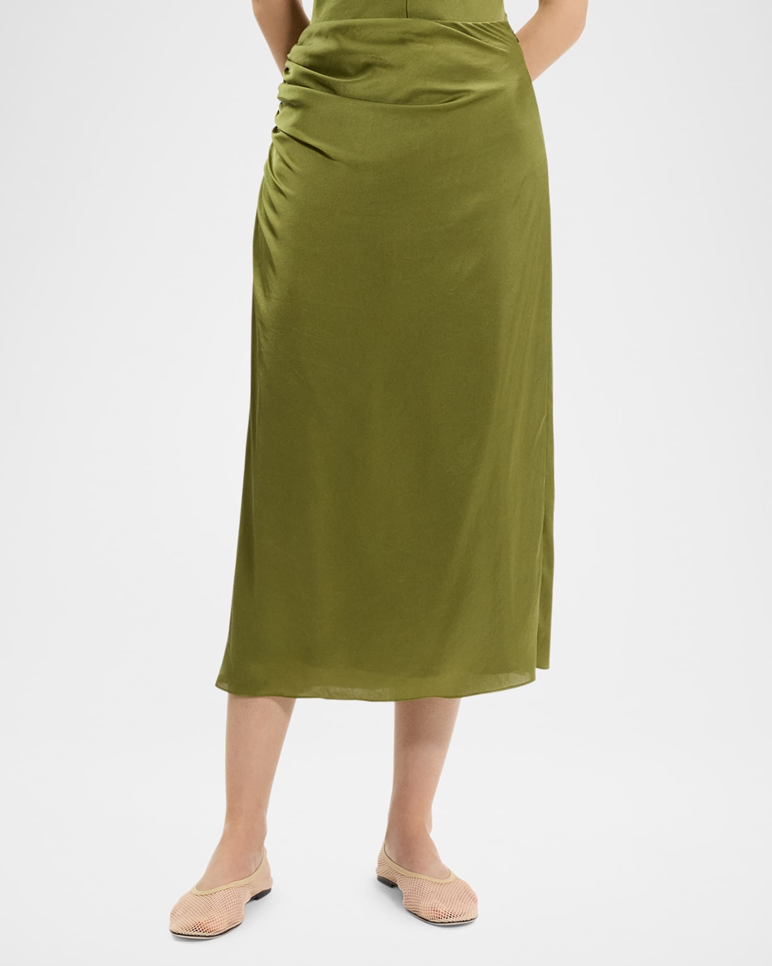 スカート Theory Draped Midi Skirt With Side Ruching Detail Theory Side Ruched Skirt | Neiman Marcus