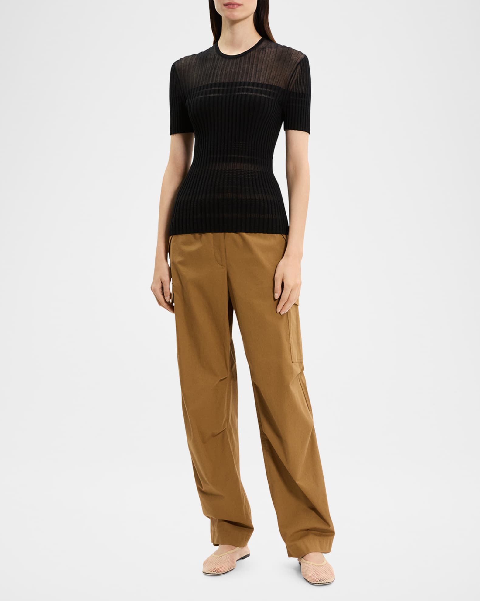 Sheer Stripe Crewneck Tee 1