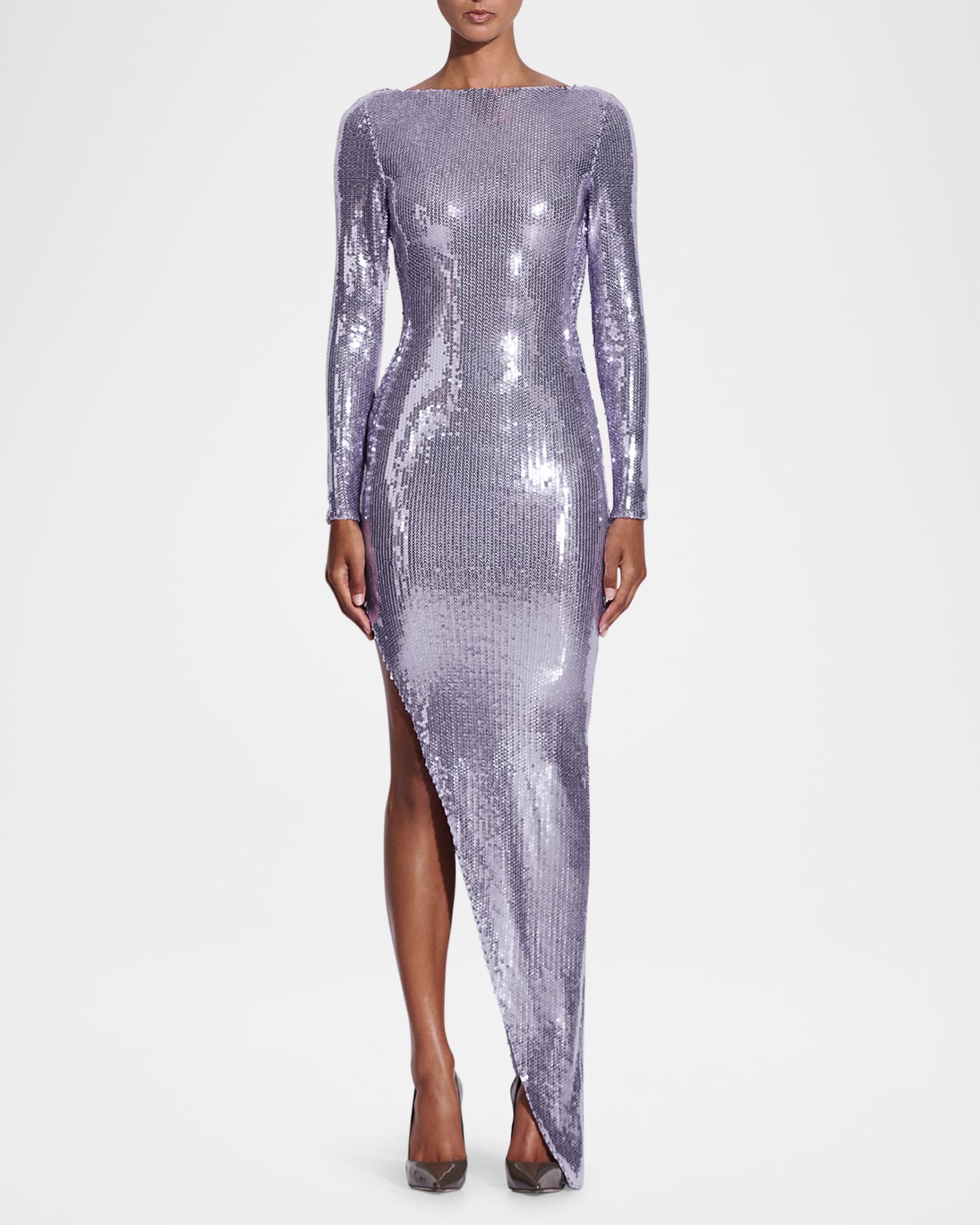Asymmetrical Sleeve Draped Sequin Evening Dress Asymmetrical Sleeve Draped Sequin Evening Dress